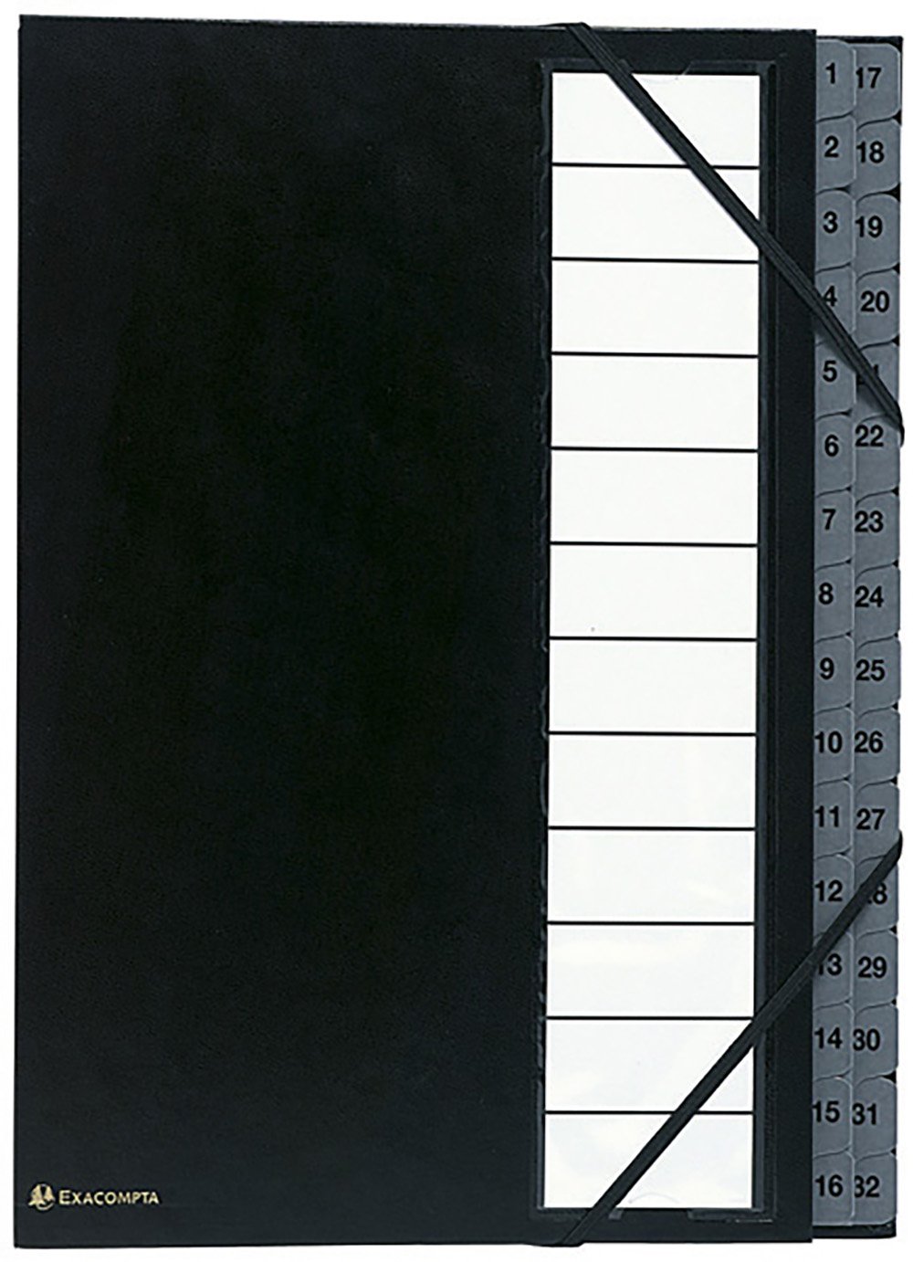Exacompta - Ref 56032E - Harmonika Multipart File - 235 x 335mm in Size, Suitable for Storing A4 Documents, 225gsm Genuine Pressboard, Expanding Spine, 32 Sections (Numerical 1-32) - Black
