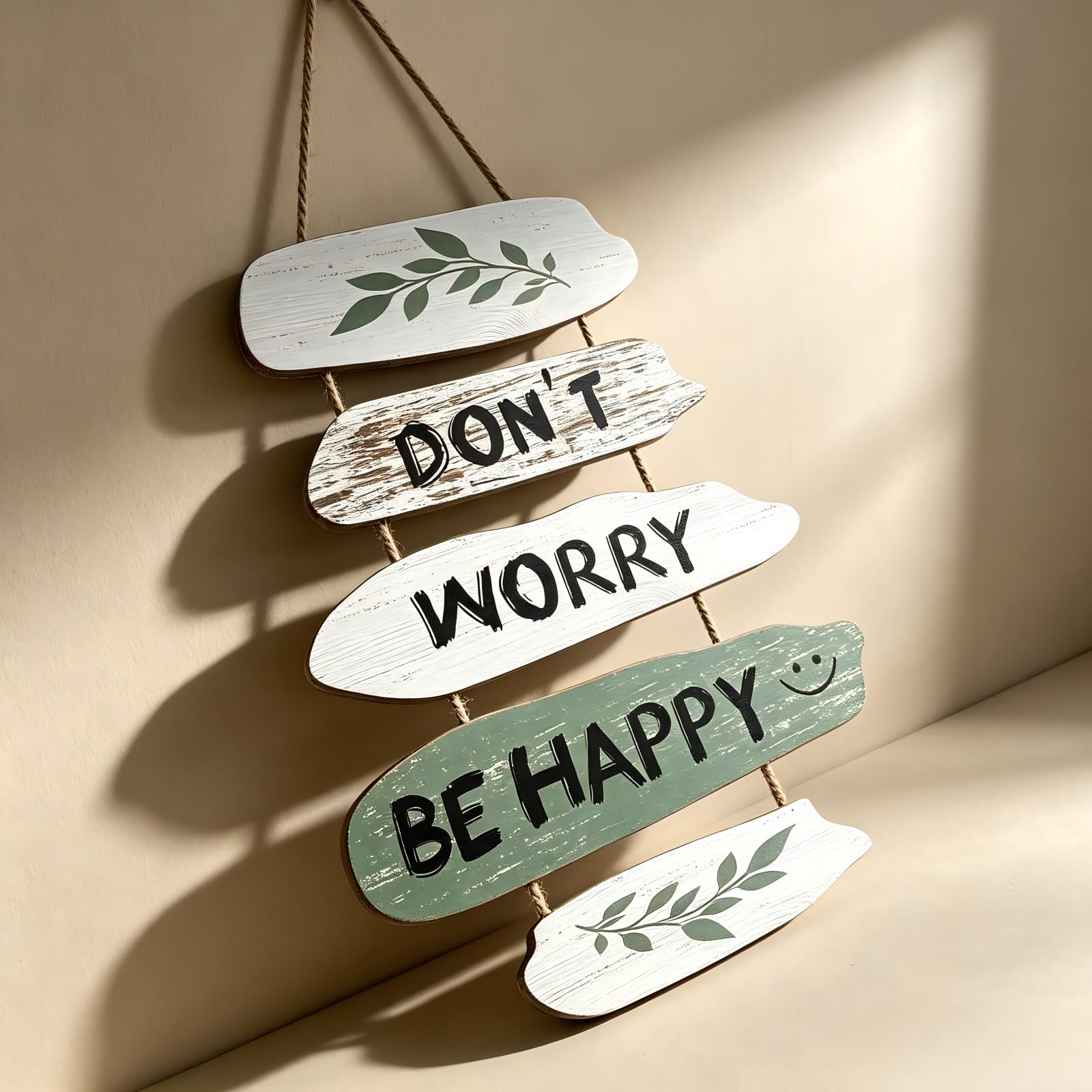 Tivleed White And Green Wooden Wall Art - Boho Decor With Inspirational Quotes, Oval Motivational Sign For Home Office & Living Room, Bohemian Style Wall Decor For Adult Spaces