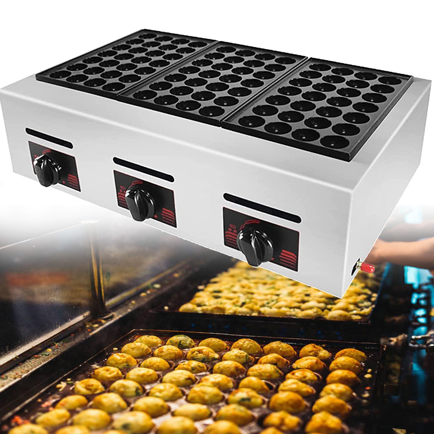 Macchina per Takoyaki a Gas Commerciale 84 Fori, Padella Antiaderente, per Ristorante
