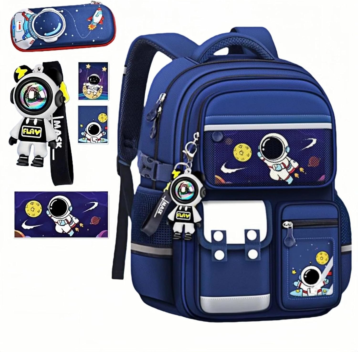 Kids Backpack for Kids, Lightweight Waterproof Blue Backpack for School, Astronaut-themed Kindergarten Elementary School Kids Students Girls and Boys Backpack (Includes astronaut-themed accessories) - Image 7