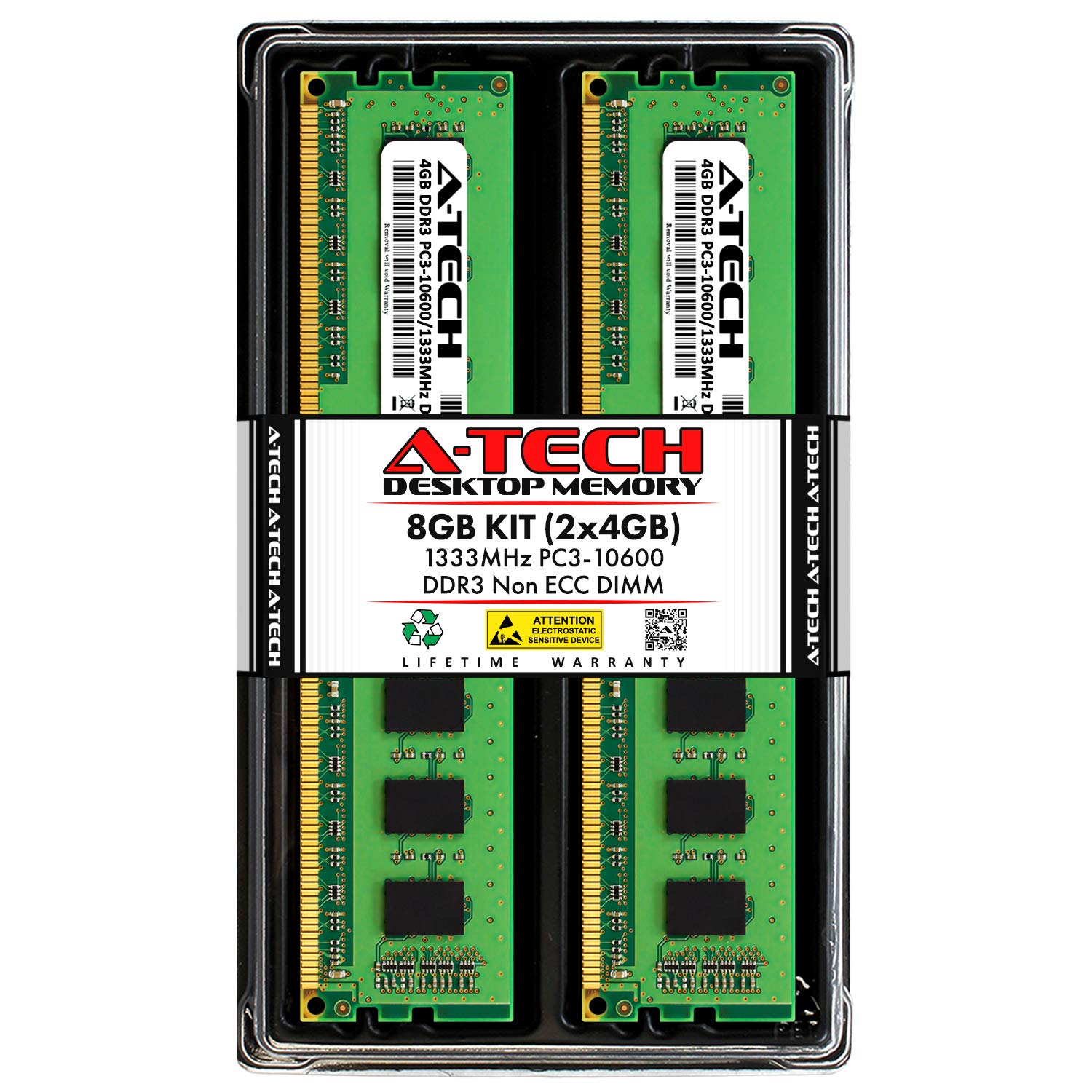 A-Tech 8GB Kit (4GBx2) DDR3 PC3-10600 DESKTOP Memory Modules (240-pin DIMM, 1333MHz) Genuine Brand