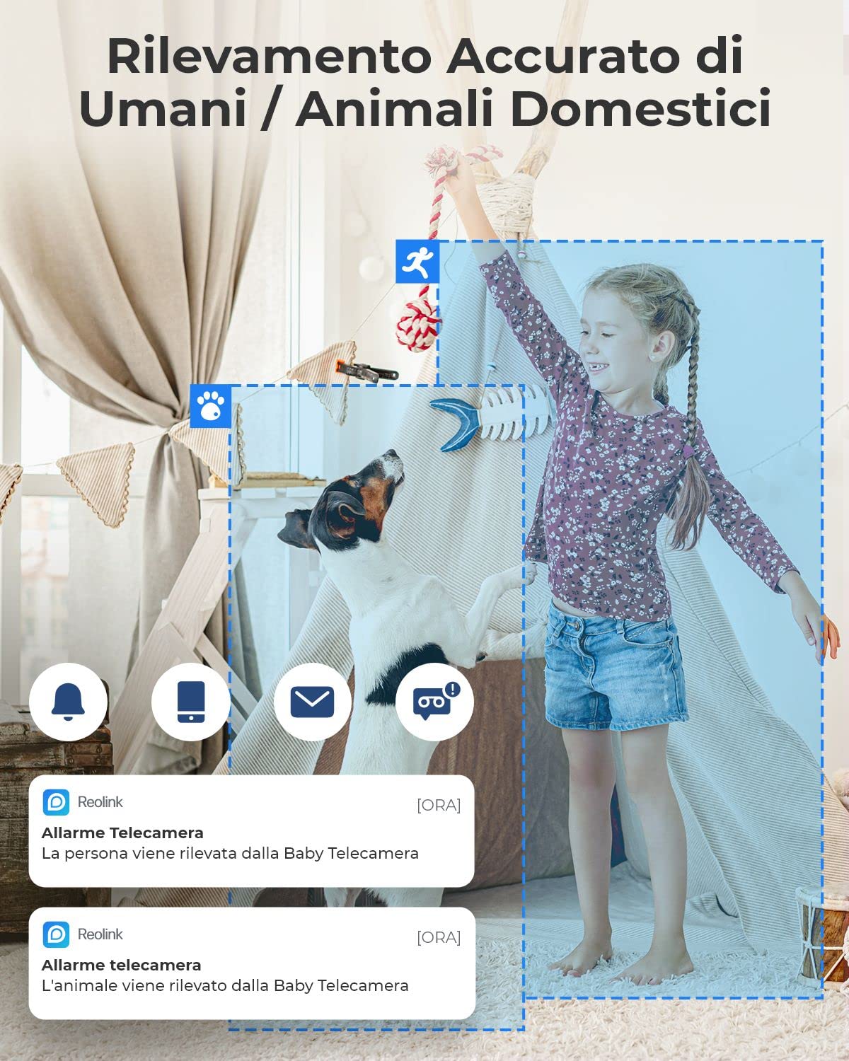 Reolink 3MP Telecamera WiFi Interno con Pan/Tilt, Audio a 2 Vie, Videocamera Sorveglianza WiFi da 2.4 GHz, Visione Notturna, Rilevamento del movimento, Accesso Remoto,Cloud, E1 Nero (Ricondizionato)