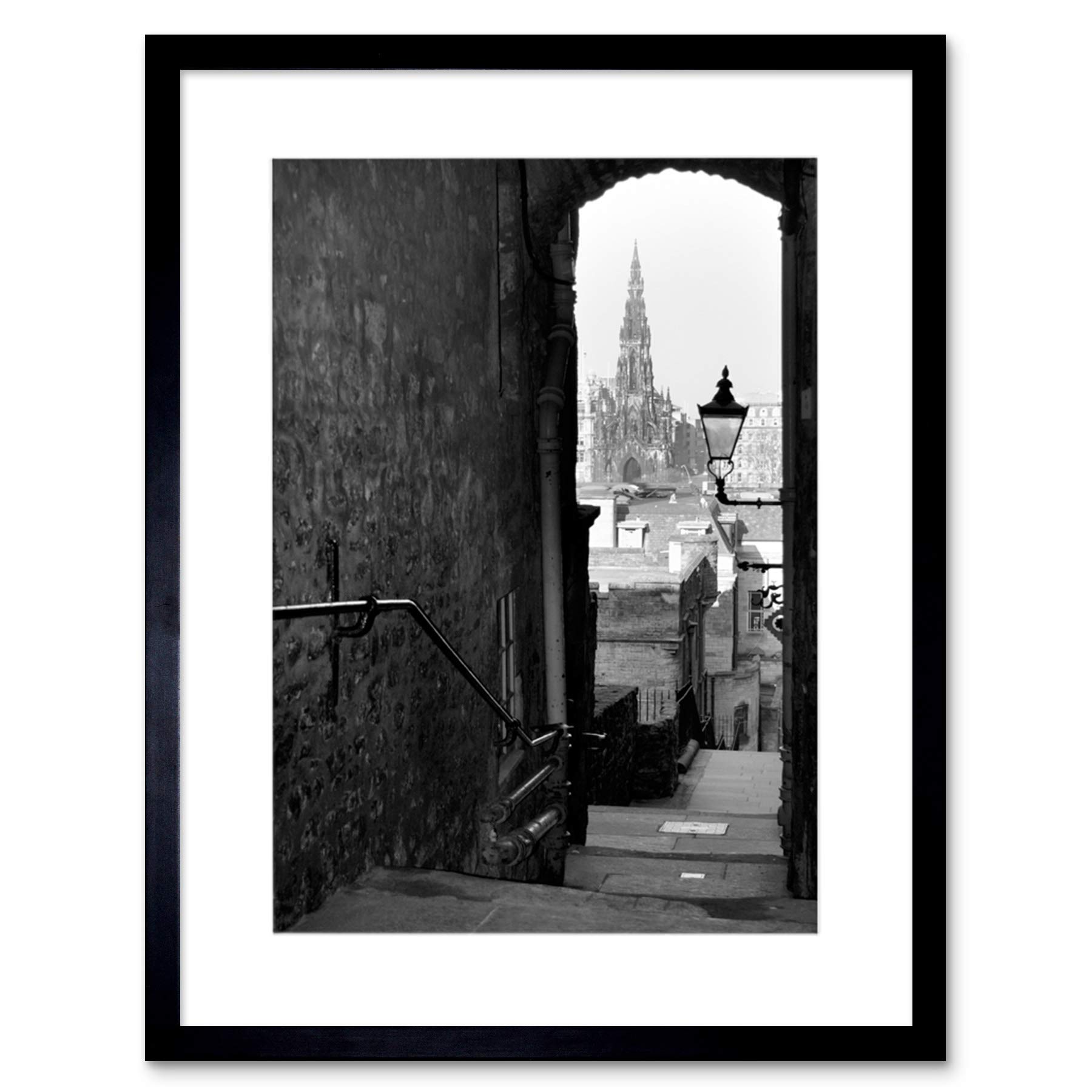 Wee Blue Coo Photo Cityscape Edinburgh Royal Mile Lane Black White Framed Wall Art Print