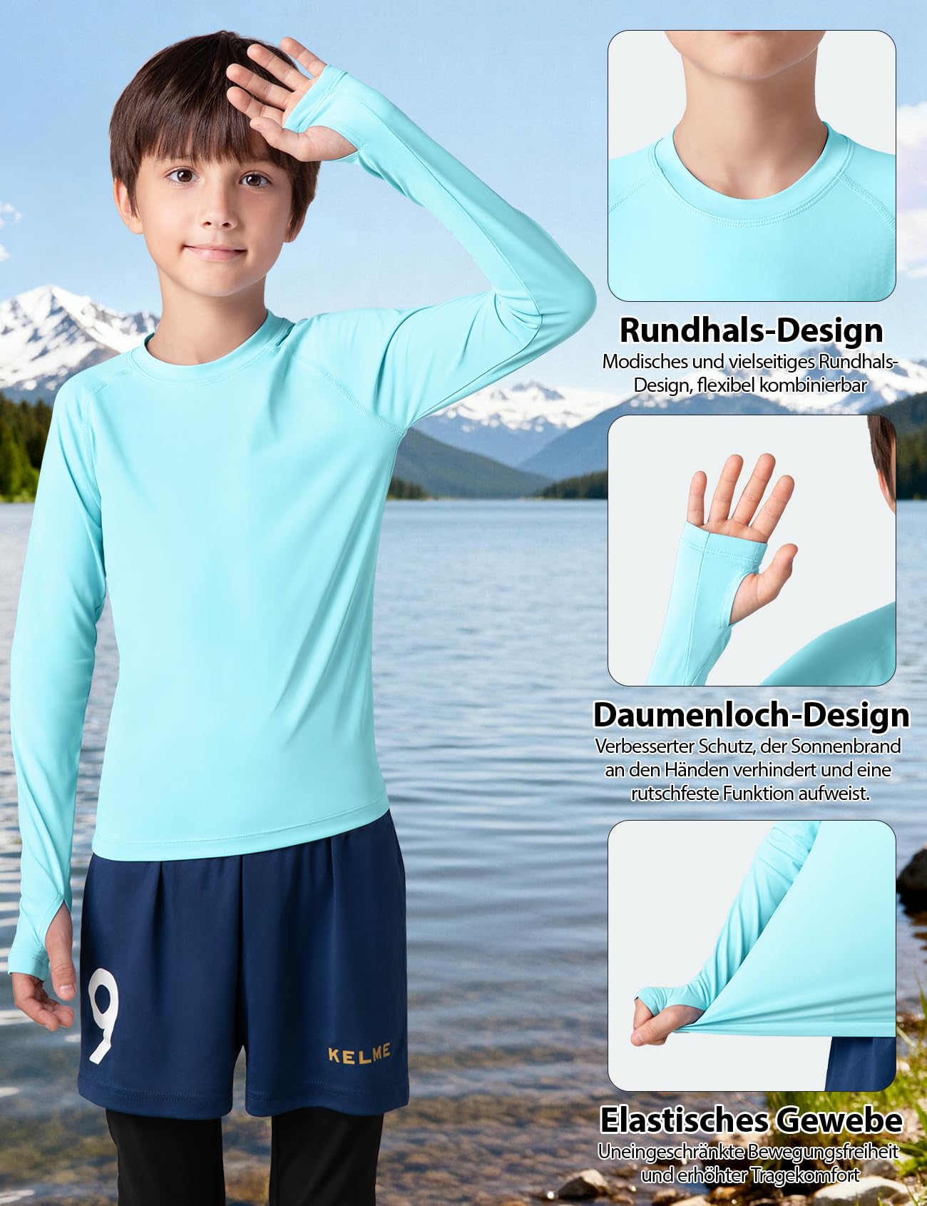 Niksa UV Shirt Kinder Langarm Schwimmshirt UPF 50+ Schnelltrocknend Rashguard für Jungen 6-16 Jahre Wassersport Badeshirt - 5