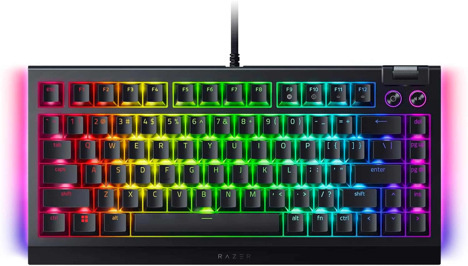 Razer BlackWidow V4 75% – Hot-swappable Mechanical Gaming Keyboard (Compact 75 Percentage Layout, 2-Side Underglow, Multi-Function Roller and Media Keys, Magnetic Plush Wrist Rest) US-Layout | Black