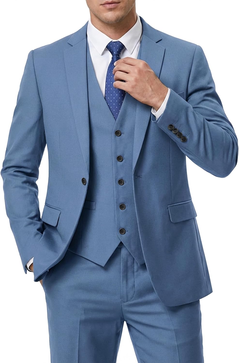 Hihawk 3 Piece Mens Suit Set, Slim Fit Jacket Pants and 5-Button Vest, Notch Lapel Tuxedo Set for Wedding Business Prom