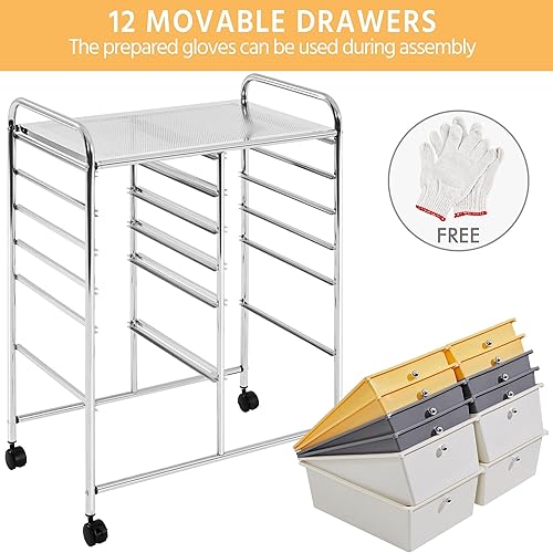 Miniatura 9 de Yaheetech Carrito de almacenamiento con ruedas de 12 cajones, organizador multiusos, móvil, carrito de almacenamiento, herramientas para álbumes de