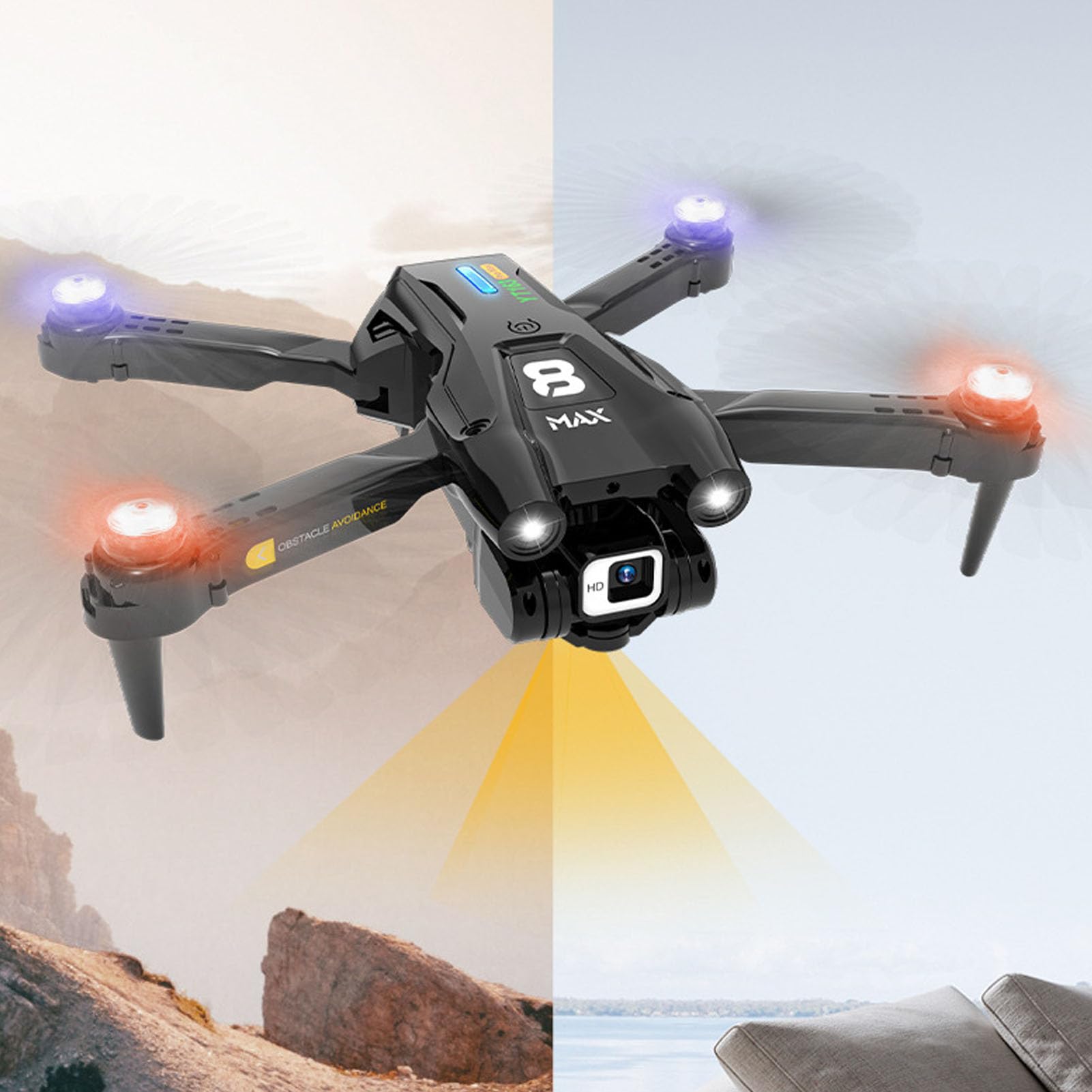 RC Drone LED Light Podwójny Aparat HD 50-krotny Zoom Inteligentne Unikanie Przeszkód Składany Quadkopter z Czujnikiem Grawitacyjnym dla Dorosłych Dzieci Początkujący