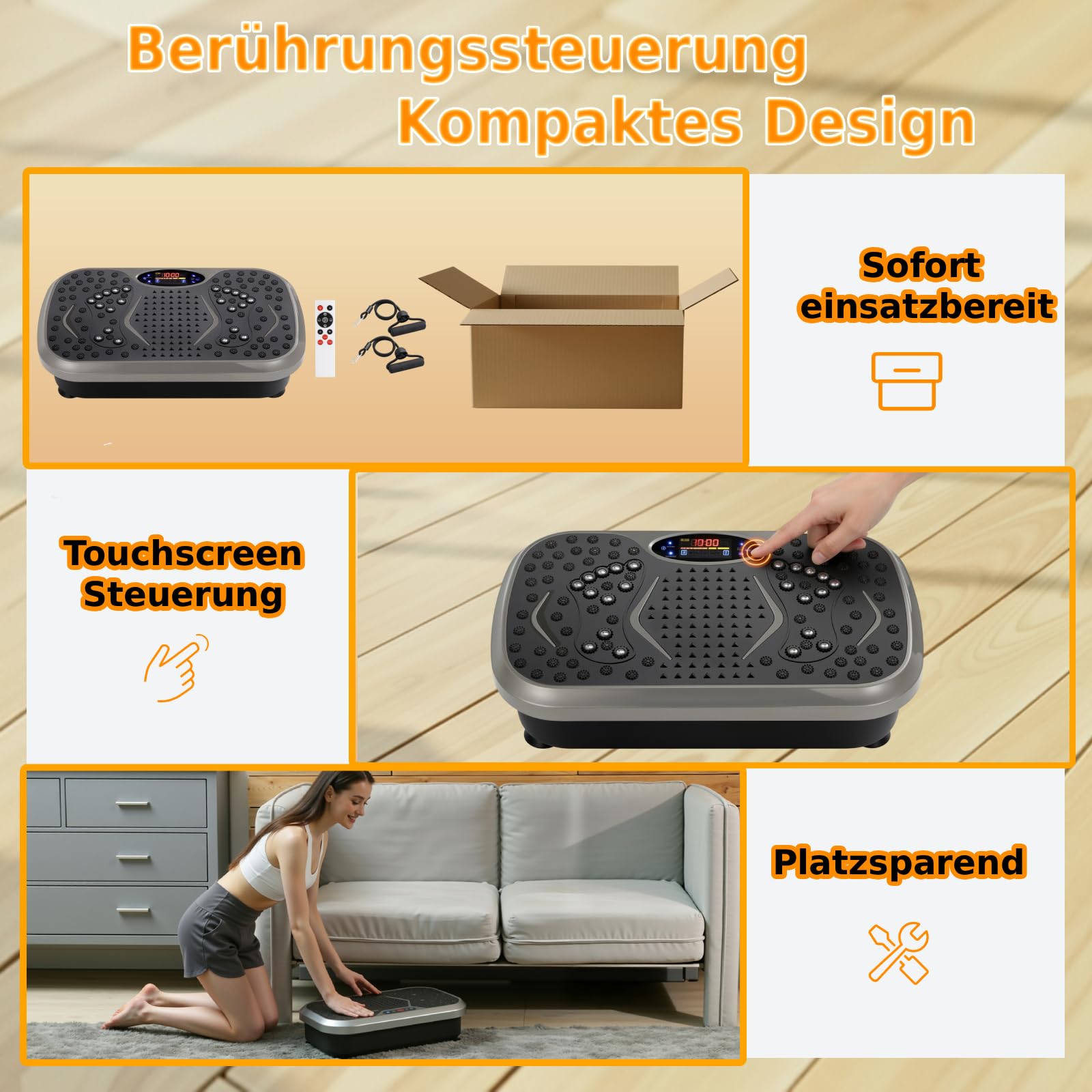 TLGREEN Piastra Vibrante, Design Compatto, 99 Livelli, 5 Programmi di Allenamento, con Bande di Resistenza, Touch Screen e Telecomando, Fitness Pedana Vibrazioni, Tavola Vibrante per Casa