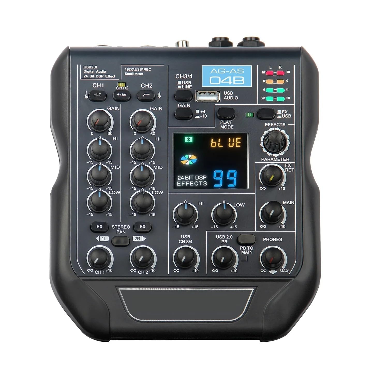 Controlador de DJ, Mezclador en vivo de 24 bits, 192 KHz, 99 efectos DSP, mini consola de mezcla Bluetooth con USB
