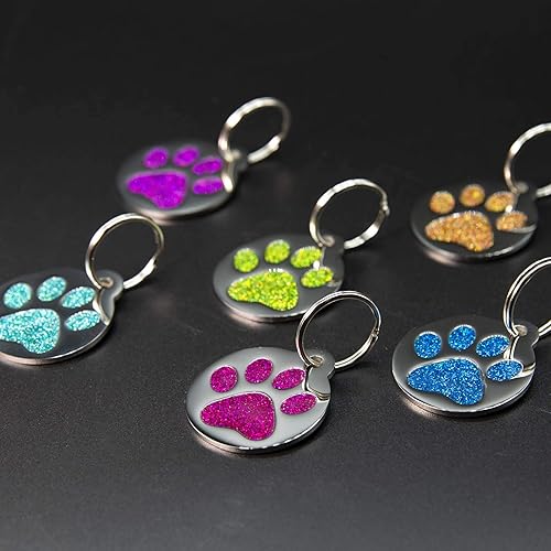 Miniatura 4 de Etiqueta grabada para mascotas para perros y gatos, personalizada con 4 líneas de identificación grabada personalizada, impresión de patas redondas,