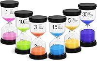 Shindel 6-Pack Colorful Sand Timers: 1/3/5/10/15/30 Min Hourglass Set for Kitchen, Classroom, Games & Cooking