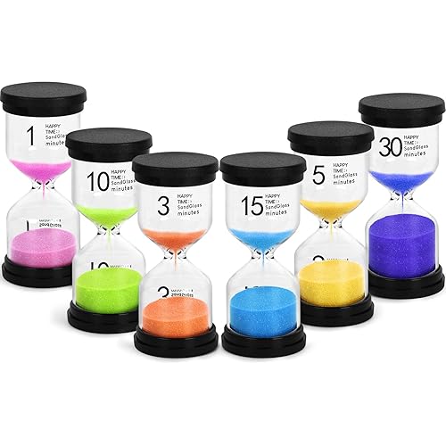Shindel Sand Timers, 6PCS Colorful Hourglass Sandglass Timer 1/3/5/10/15/30 Minutes Sand Clock Timer for Kids Games Classroom Kitchen Cooking Office