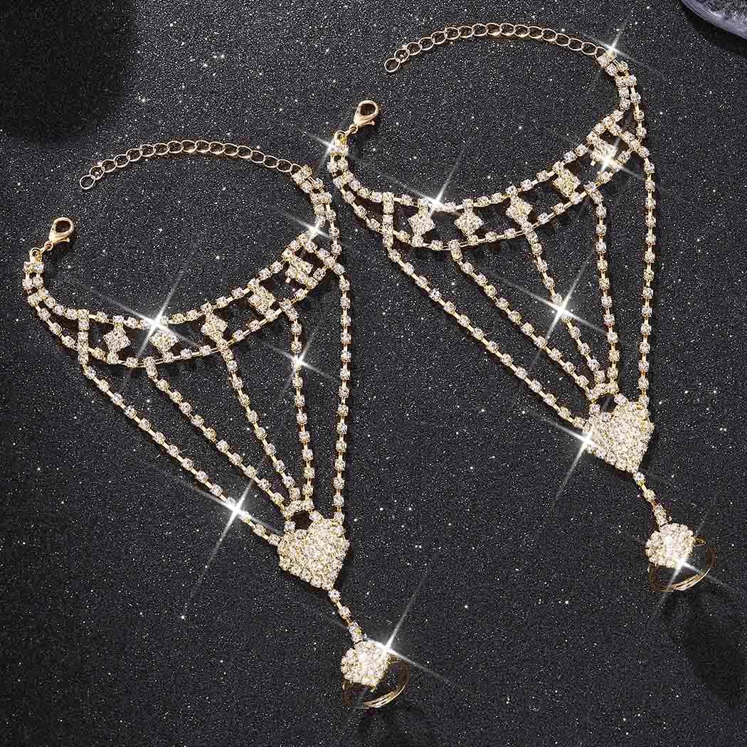 GORTIN Rhinestone Gloves Silver Wedding Fingerless Glove Crystal Sparkly Gloves Hand Jewelry Accessories for Women