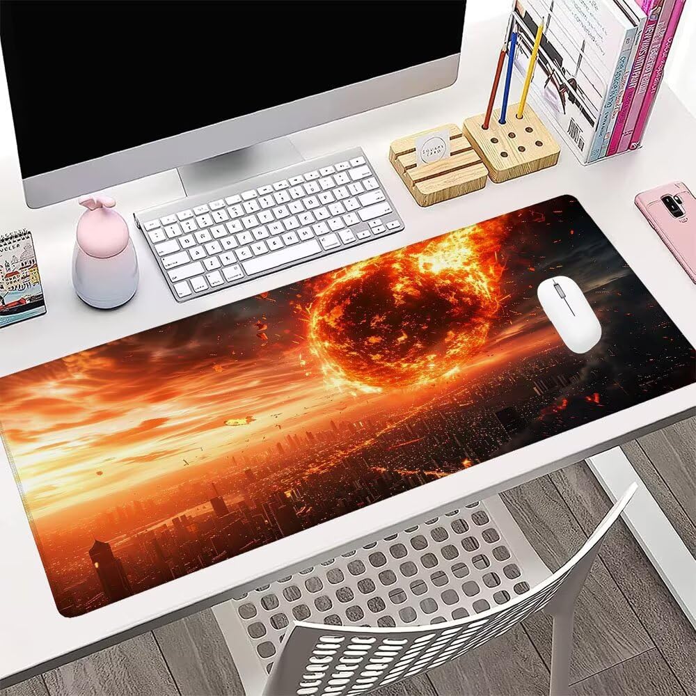 Alfombrilla de Mouse para Juegos, Giallo, XXL, Antideslizante, Impermeable, Diseño de Meteoriti, Extendido, Grande, 1400x600x3mm, para PC, Laptop, Ufficio, Famiglia d-644