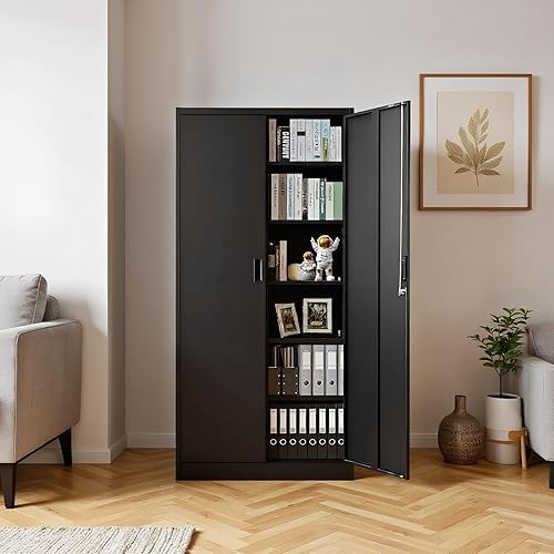 Miniatura 2 de Armarios de almacenamiento de metal para garaje, archivador de metal de 71 pulgadas de alto con 5 estantes ajustables, armarios de almacenamiento