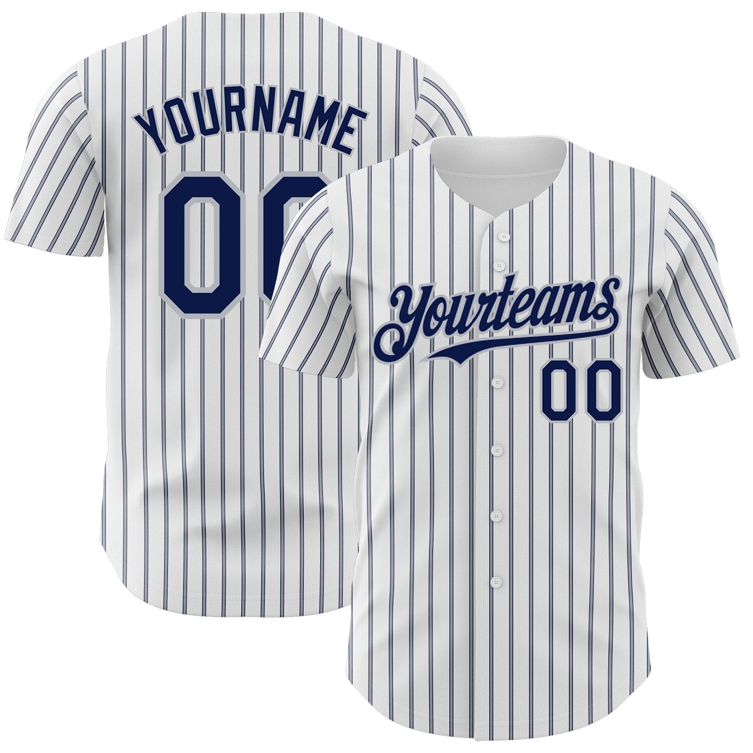 Custom Pinstripe Baseball Jersey, Stitched Printed Personalized Name Number, Navy Grey White Baseball Shirt Women Men Youth