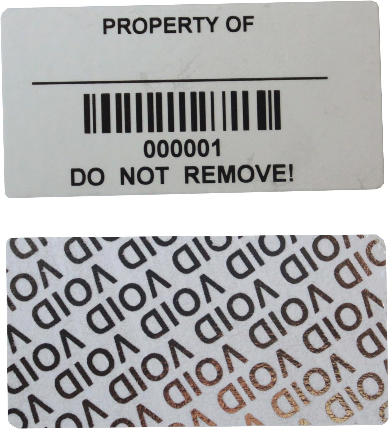100pcs Custom 1” x 2” Write-on Tamper Evident Numbered Asset Tag Property ID Industrial Labels (Mat Silver Metalized, Pre-Printed Barcode, Waterproof)