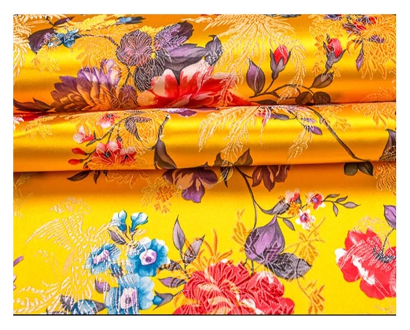 Tissu Brocart Jacquard Satin Multicolore 75cm x 50cm(Gold Filigree Peonies)