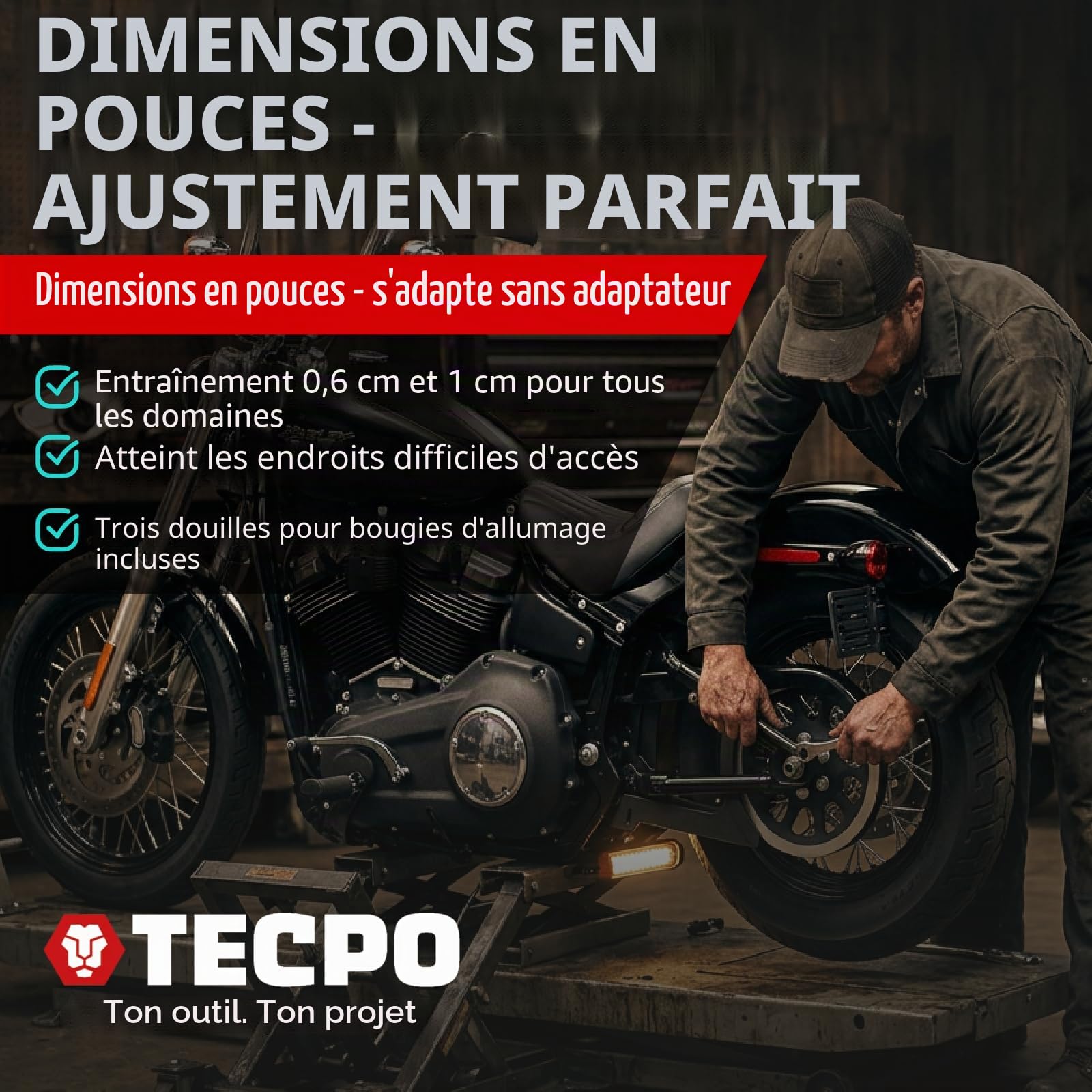 TECPO 300383 Kit d'outils et de clés à cliquet Harley