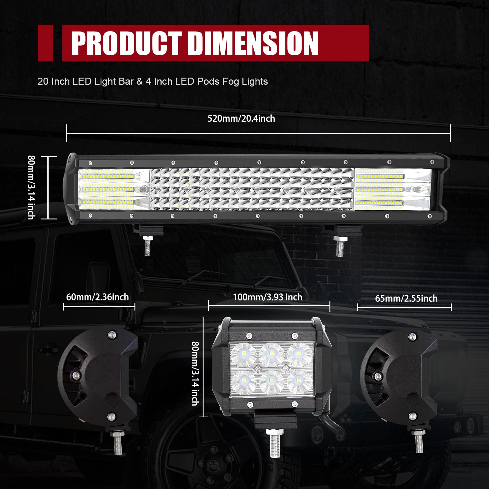 SKYWORLD 20 Zoll 51 cm 510W Led Bar Auto mit 12V Kabelbaum und Scheinwerfer | Spot Flut Arbeitsscheinwerfer, 2 Pcs 4 Zoll 10 cm 18W Flood Arbeitslicht für 4x4 Offroad SUV LKW UTV ATV Traktor Fahrzeuge