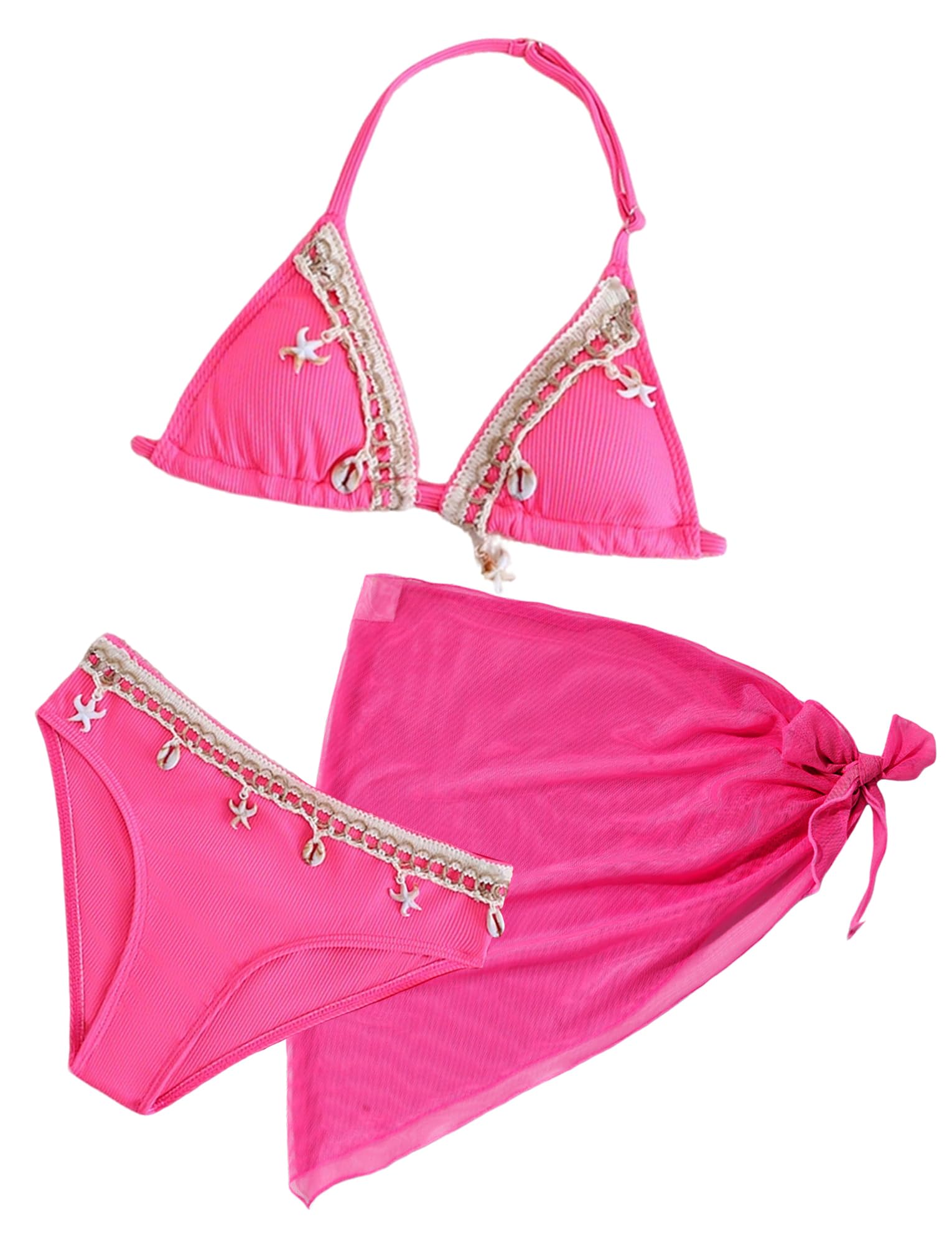 Bikini triangular para niñas traje de baño con falda para playa 7