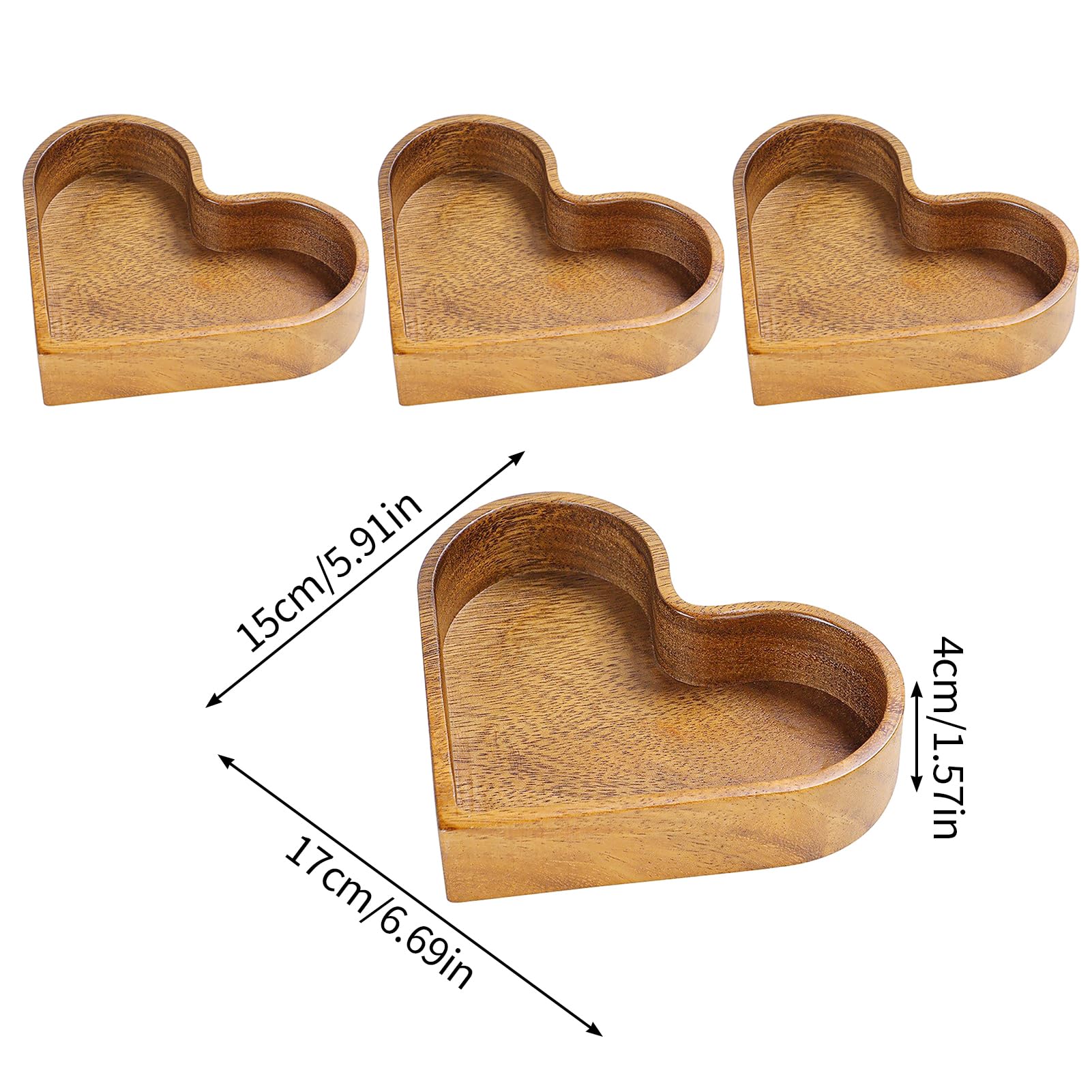 MISNODE 2/4 PCS Heart Wooden Plates, Unbreakable Classic Appetizer Plates, Heart Shaped Wooden Dessert Plates, Walnut Wood Appetizer Platter, Decorative Small Serving Plates