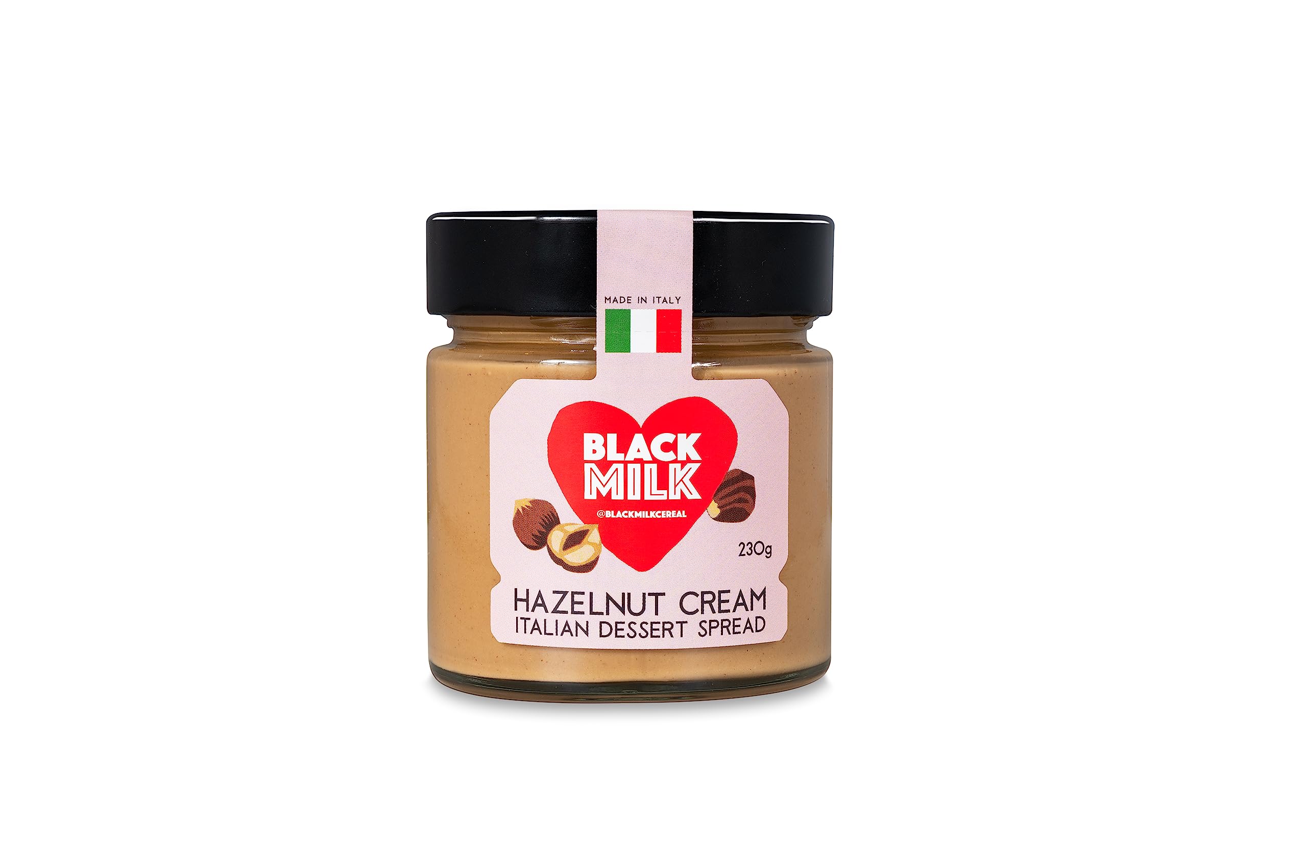 Black Milk Hazelnut Cream Spread 230g - Made In Italy - Bake or Spread - Gluten Free - Single Jar