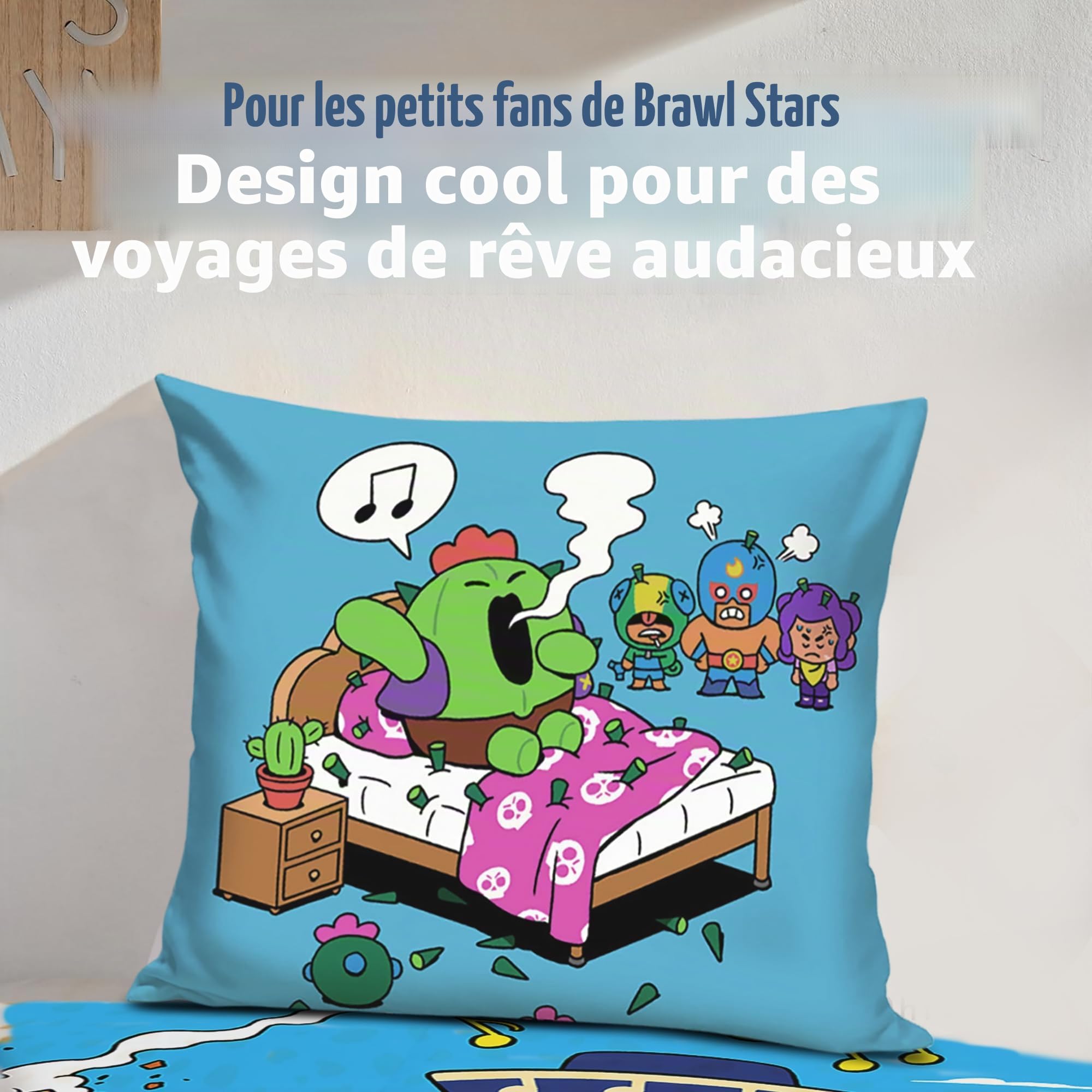 Familando Parure de lit réversible Brawl Stars - Motif EL Primo - 135 x 200 cm + 80 x 80 cm - 100 % coton - Qualité linon - Taille standard allemande