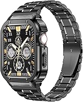 Vista 7 de MioHHR Correa de reloj de acero inoxidable con funda compatible con Apple Watch Ultra 3 2 1 (1.732 pulgadas), correa resistente con cubierta Negro