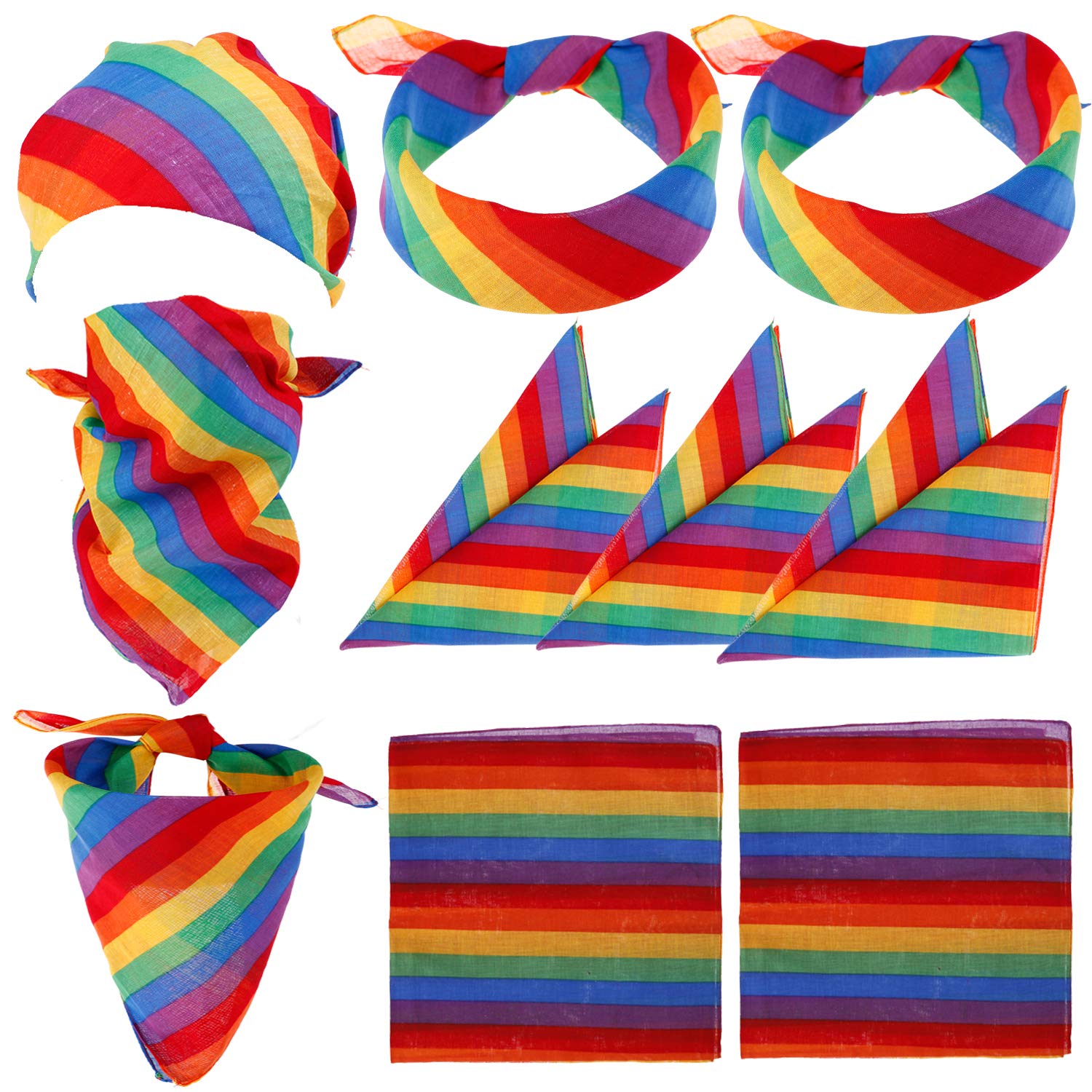 Xgood10 Pieces Gay Pride Rainbow Bandana LGBT Rainbow Stripe Headband Unisex Bandana Square Scarf Colorful Bandana for Daily Wear Festivals Party Supplies