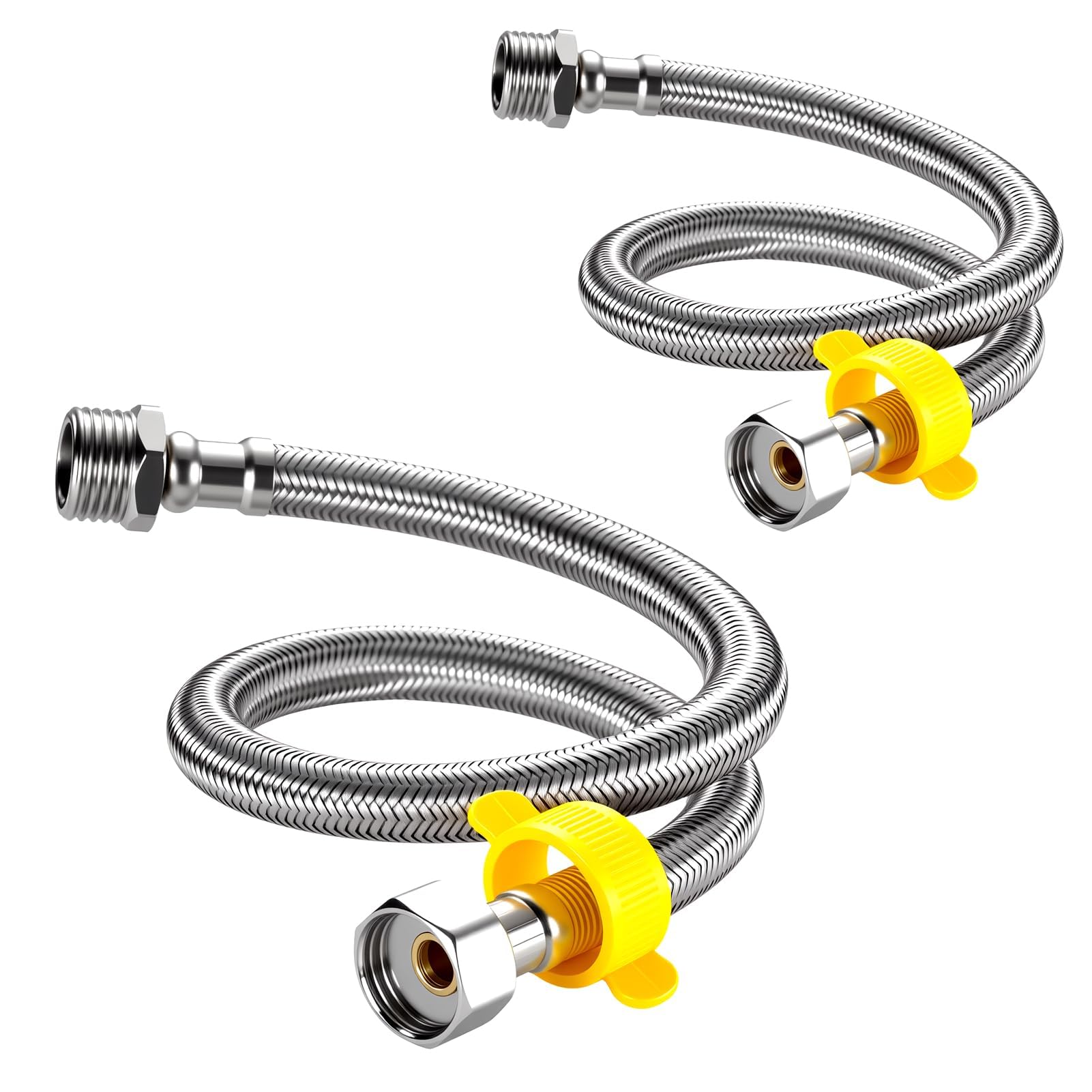 2PCS Flexible Pipe Extension Faucet Supply Lines Connector BSP 1/2" Male to BSP 1/2" Female Stainless Steel Braided Hose Water Hose Long Faucet Connector for Kitchen Sink Bathroom Silver
