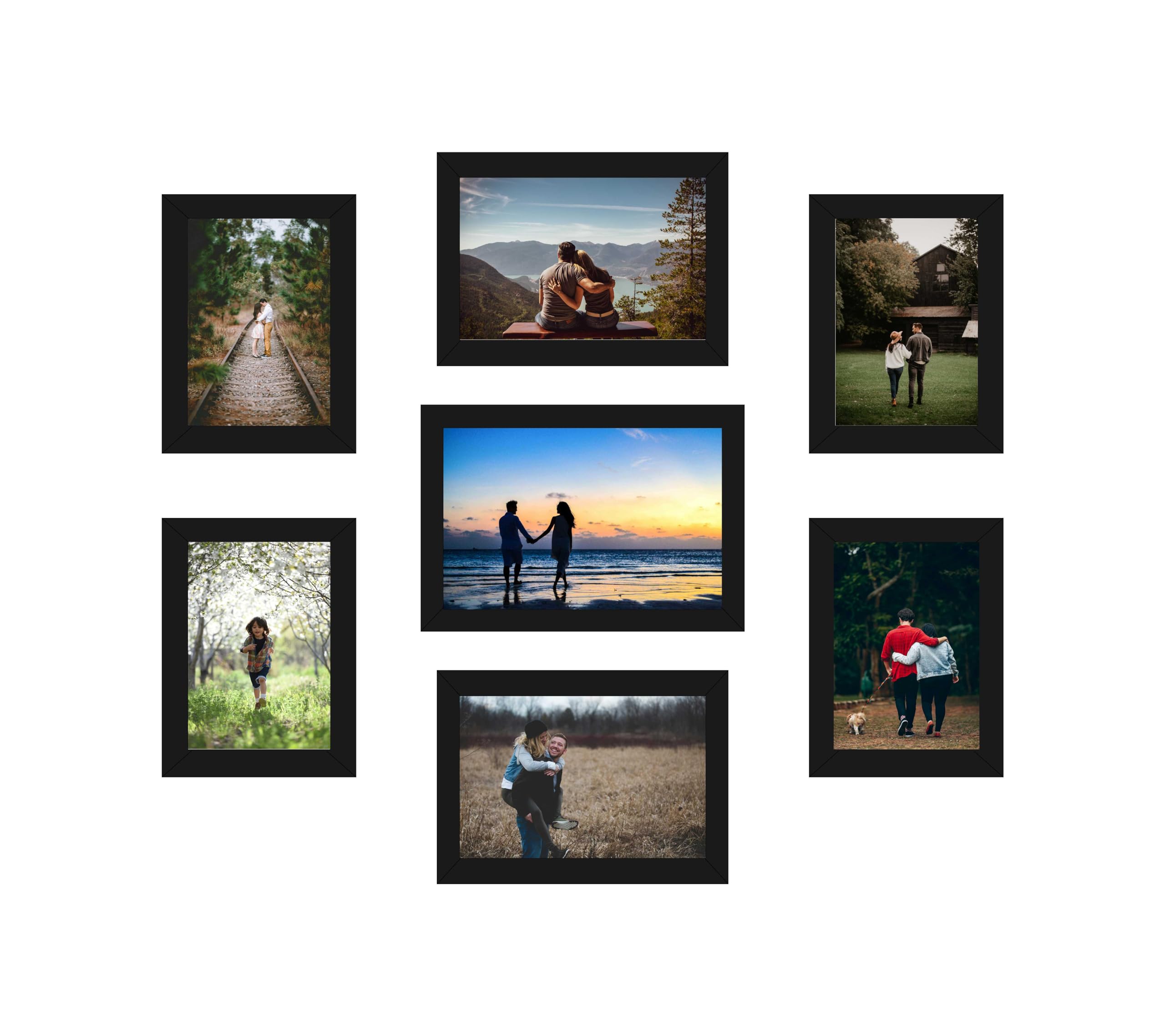 HK PRINTS Photo Frame for Home Office School Decoration 7 Frames Collage for Wall Hanging (4x6, 5x7, 6x8 Inch, Synthetic Wood, Plexiglass) F-2