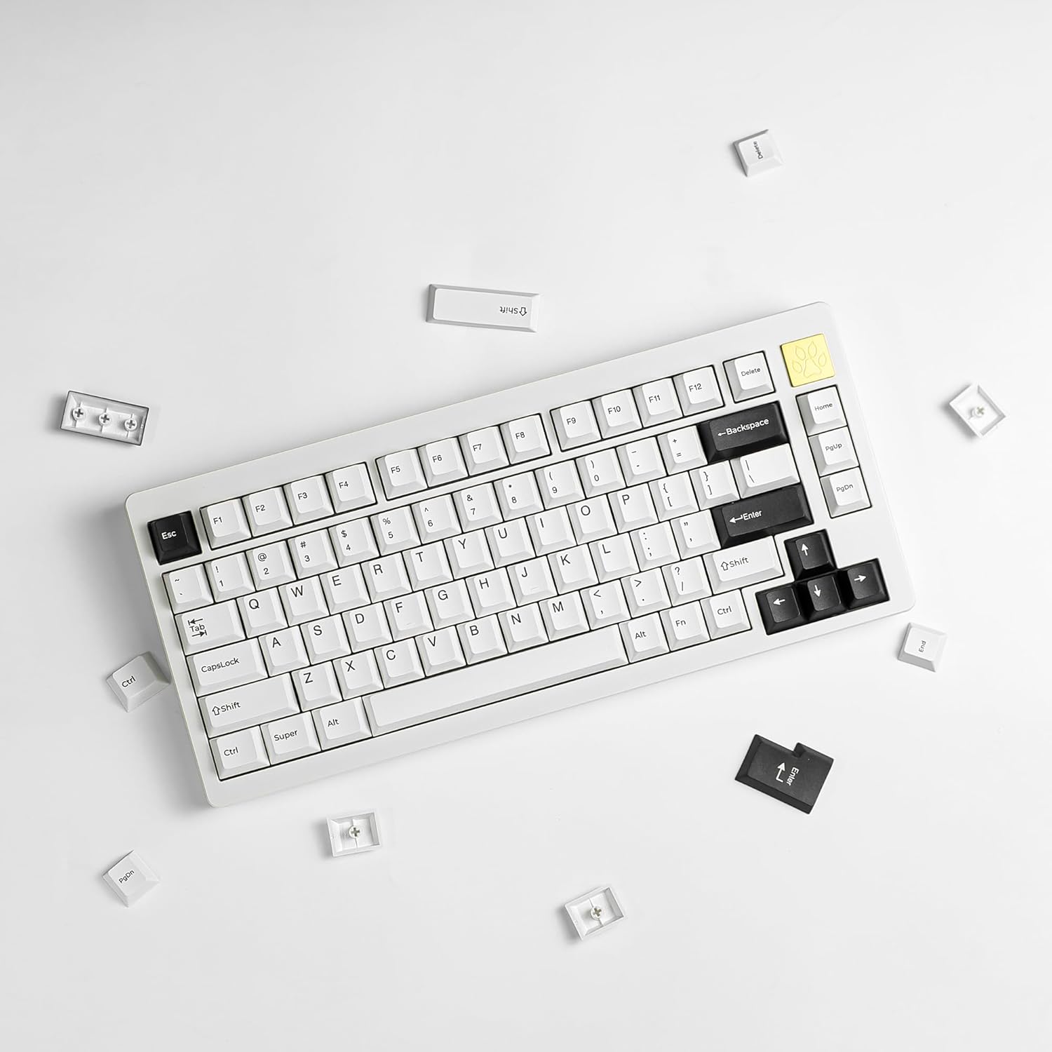 Arctic Keycaps 145 Keys, PBT Custom Keycap Set, Minimalist Style White on Black Cherry Profile Keyboard Keycaps for 61/64/87/104/108 Cherry Mx Switches Mechanical Keyboard (White)