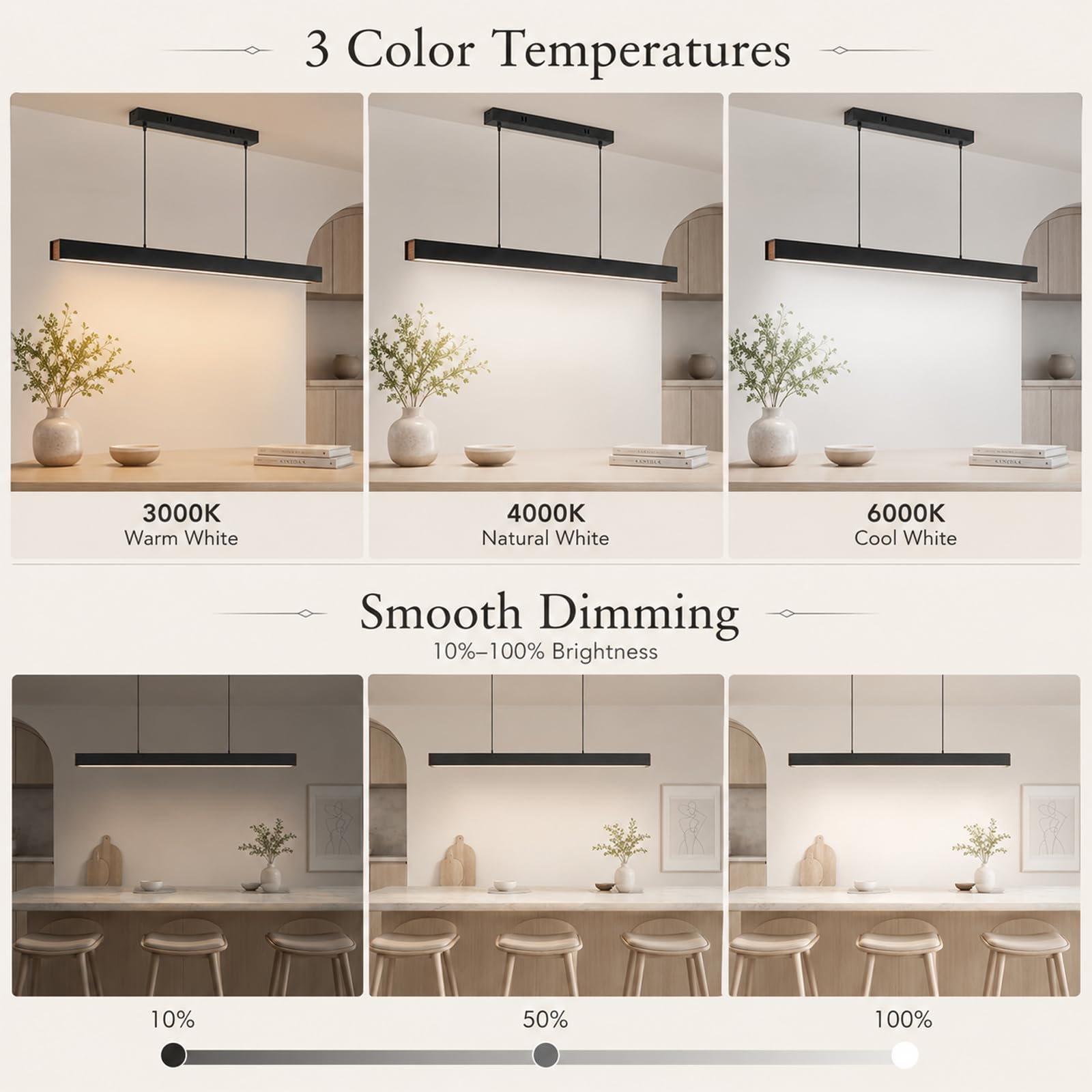 Moderna Lampada a sospensione LED Dimmerabile, lampadario cucina in legno con Telecomando 36W lampadario Lineare Regolabile in altezza, nero per sala da pranzo Ufficio, L100CM