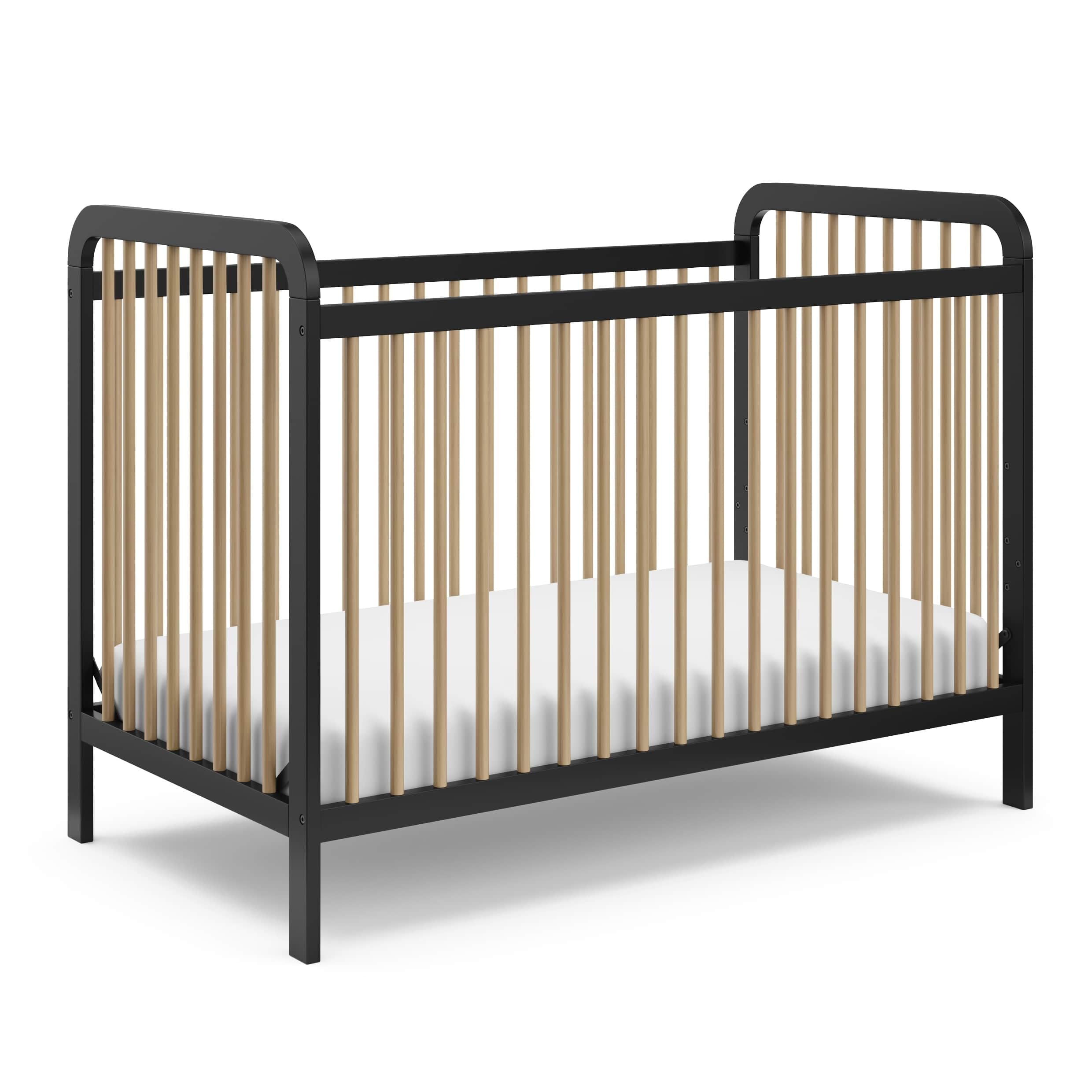 storkcraft pasadena convertible crib (black & driftwood) – greenguard gold certified, 100% solid wood, fits standard crib mattress, converts to toddler bed and daybed, 4 adjustable mattress heights