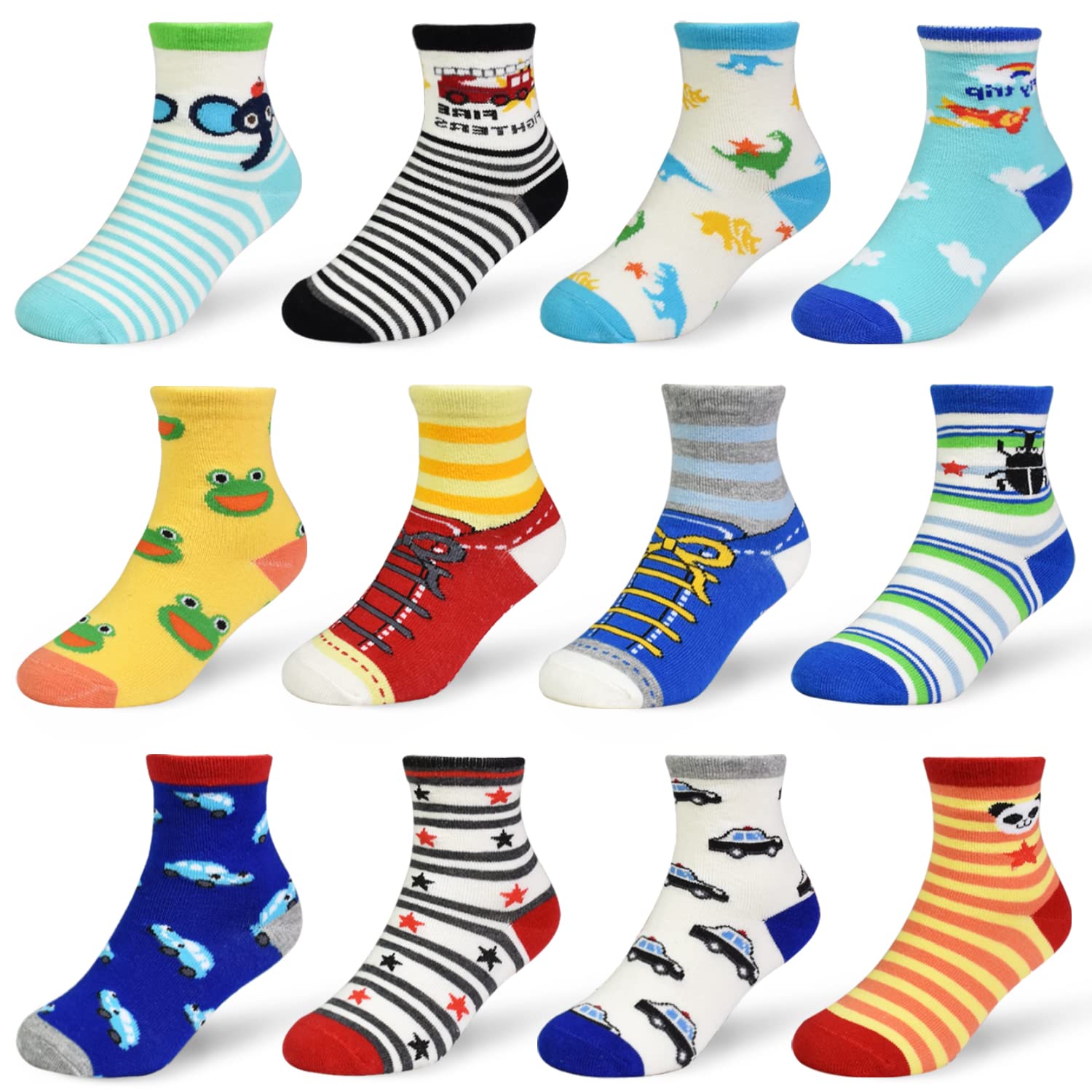 SUOSDEY Stoppersocken Kinder 12 Paar, Anti-Rutsch Socken mit Silikonpunkten für Jungen Mädchen (1-7 Jahre)