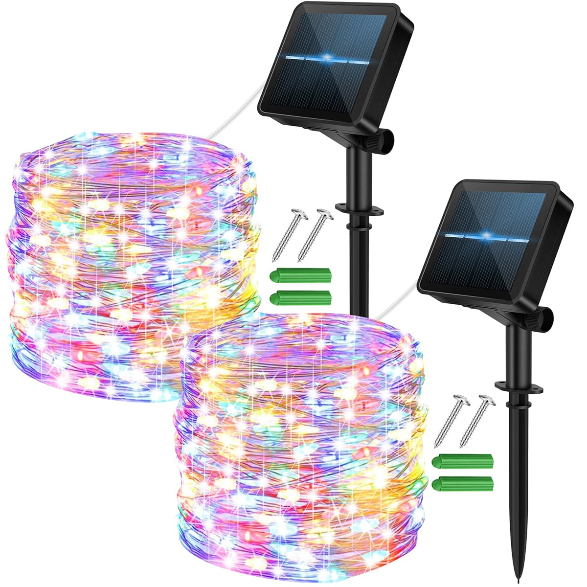 micocali Solar Fairy Lights,2 Pack 12M/40Ft 120LED Solar Garden Lights with 8 Modes Waterproof Copper Wire Decorative String Light for Outdoor/Indoor, Yard, Party, Wedding, Patio (Multi-Coloure)
