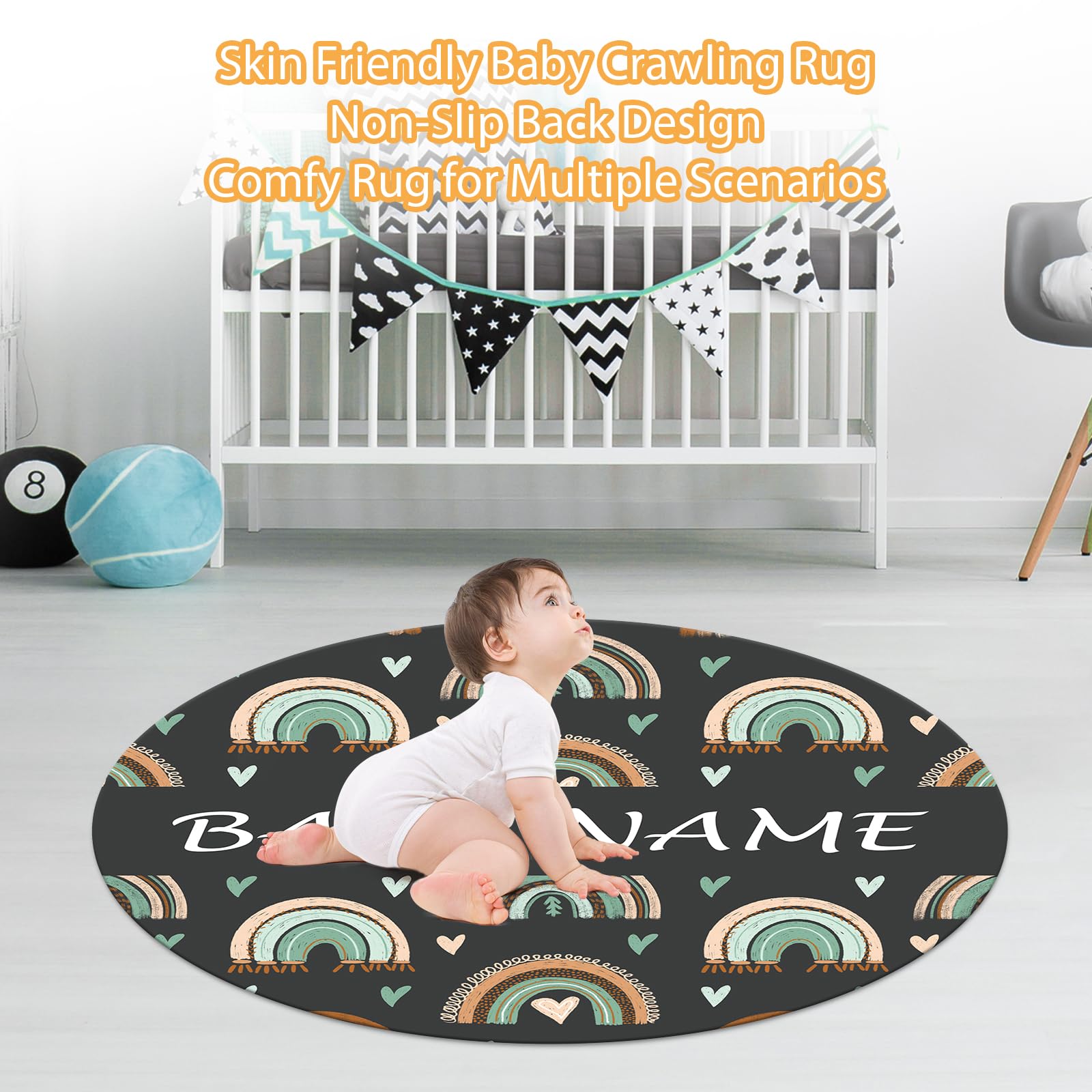 Individuelles Babybett-Bettwäsche-Set, 5-teilig, Regenbogen-Designs, personalisierte Namensdecke mit gepunkteter Rückseite, Kinderbettlaken, Wickelunterlage, Kissenbezug, Teppich für Neugeborene,