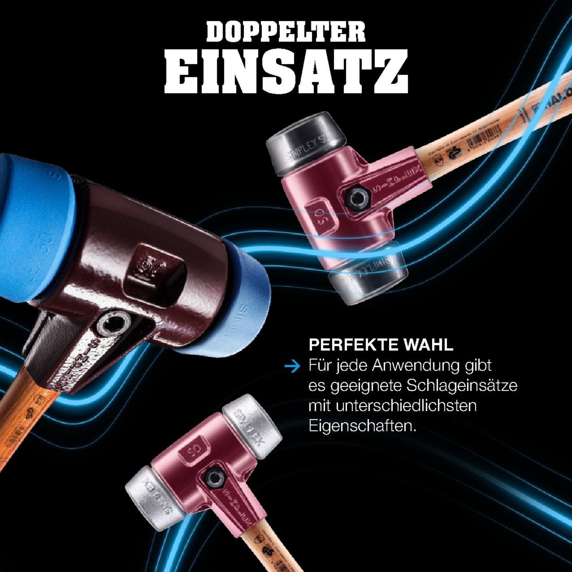 SIMPLEX-Vorschlaghammer, Superplastik; mit Tempergussgehäuse und Hickorystiel | D=80 mm | 3007.081