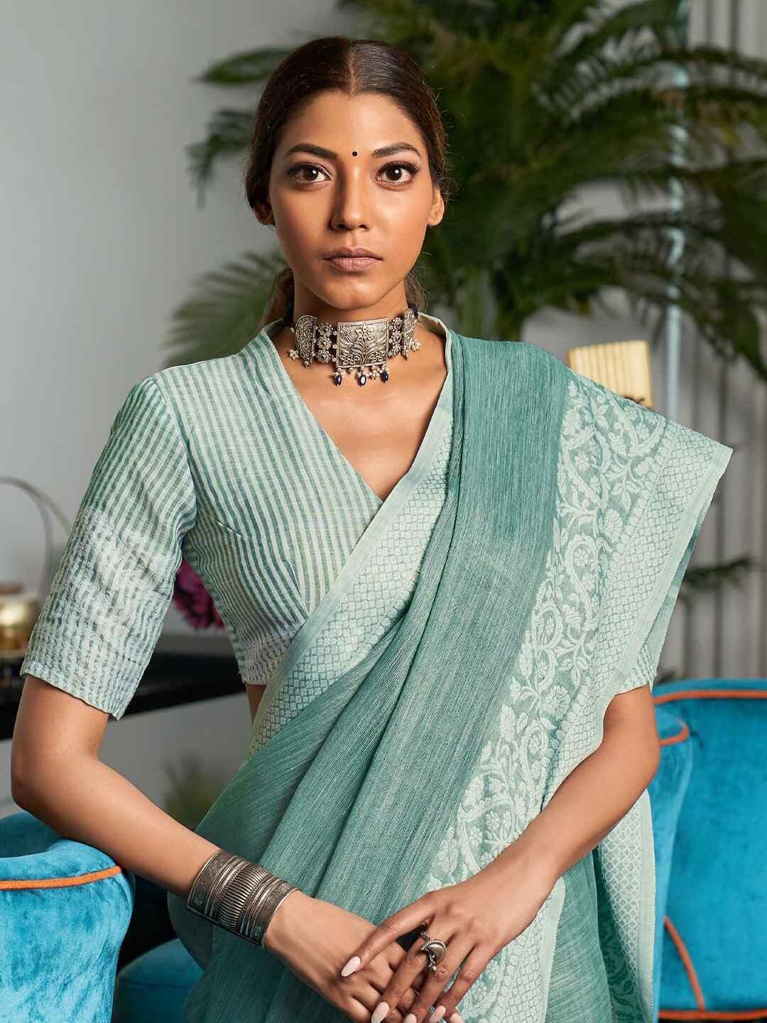 Shiv Textiles Women's Linen Woven Saree(AUS-SWLIN1001-RAMA) 3