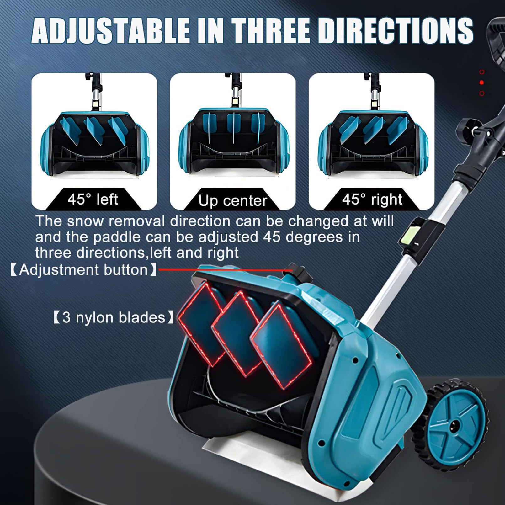Pala da neve senza fili, spazzaneve elettrico con larghezza di 40,6 cm, batteria 2 x 4500 mAh, design pieghevole, direzione regolabile a 45° per vialetti, sentieri e patii