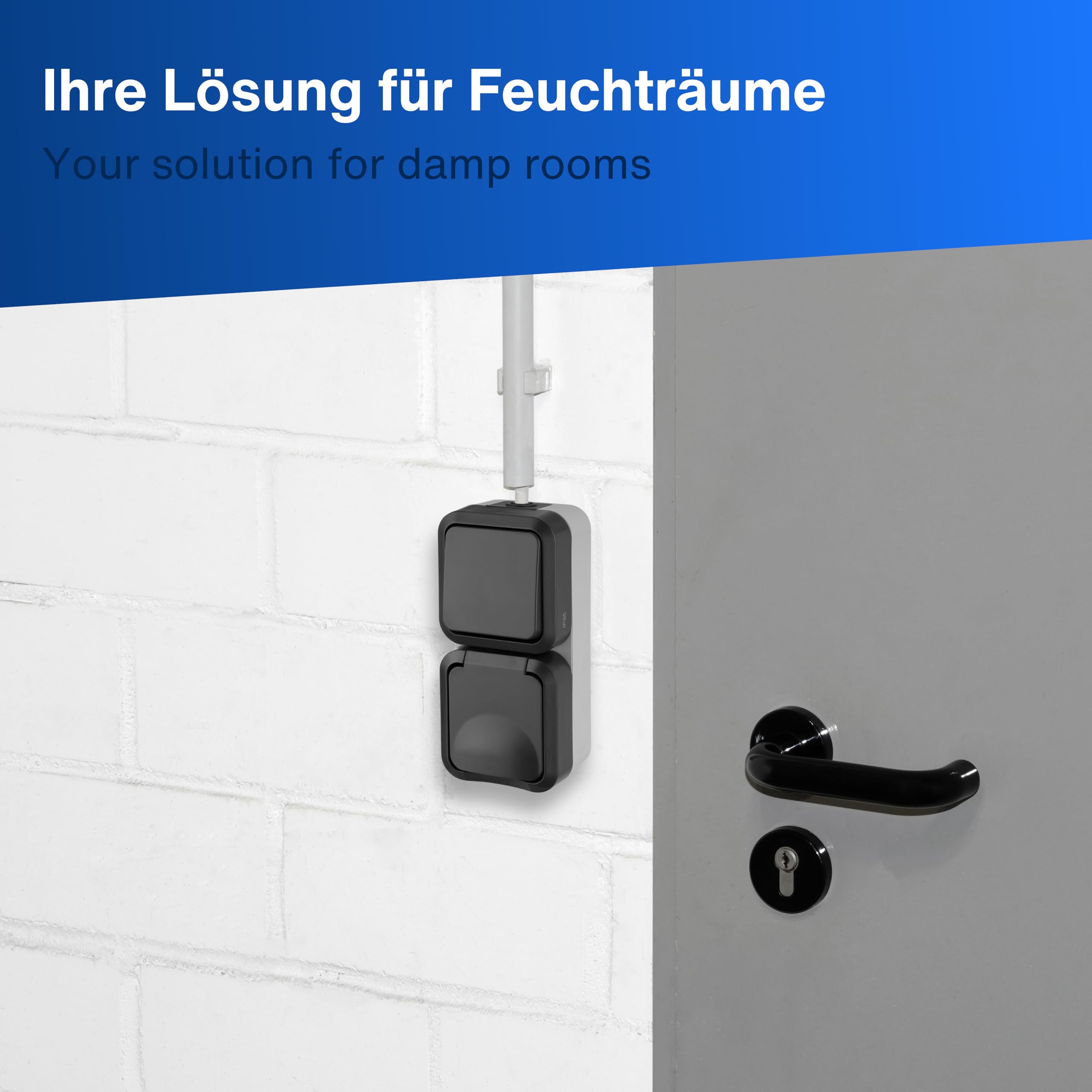 REV AquaStorm - Juego de 5 enchufes con interruptor de luz, para ambientes húmedos, IP55, vertical, 230 V, 16 A, antracita