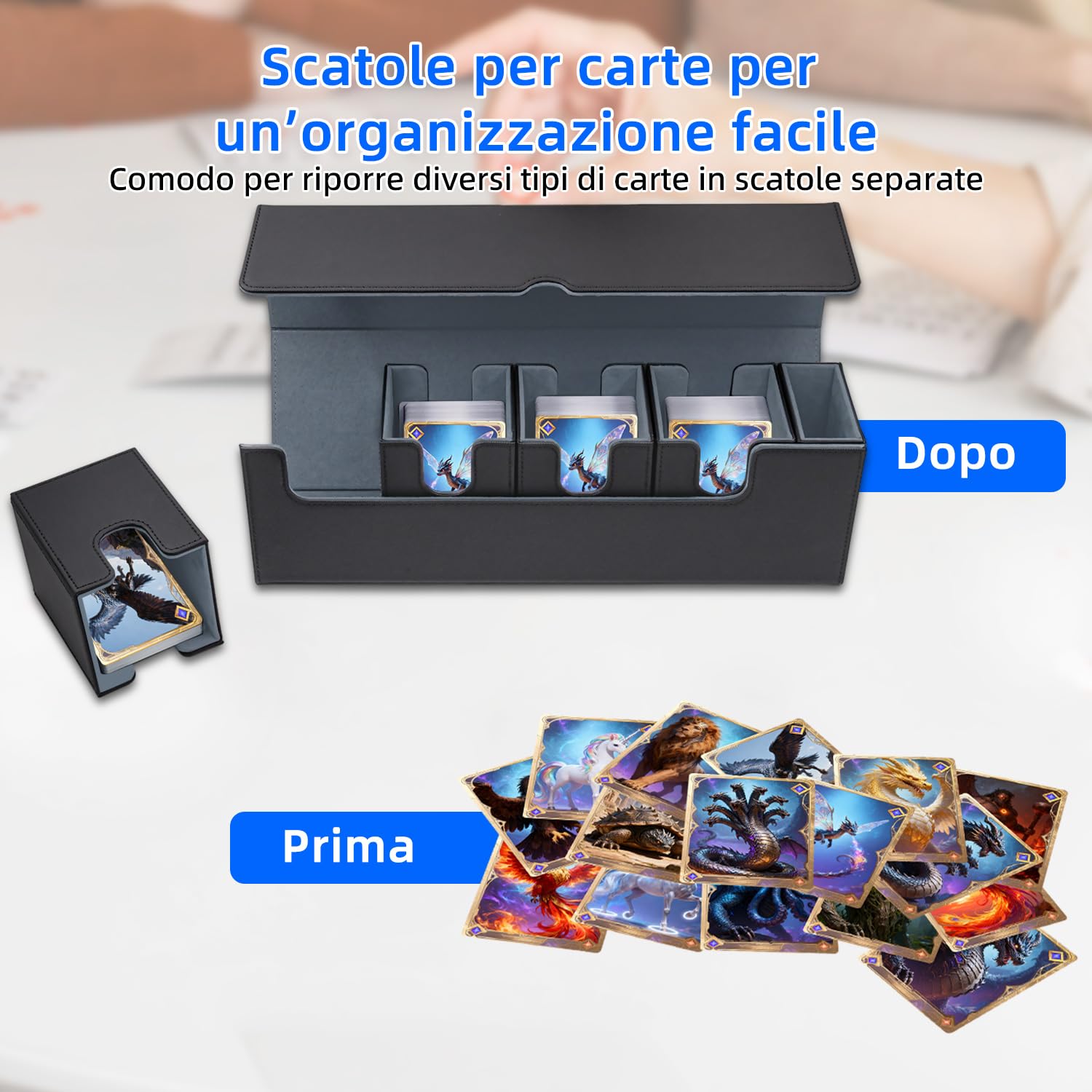5 in 1 Box Porta Mazzo per Carte MTG Capacità di 800+ Senza Maniche Carte con Dice Tray, Magnetic Flip Deck Box per le Carte di Magic Commander TCG-Nero