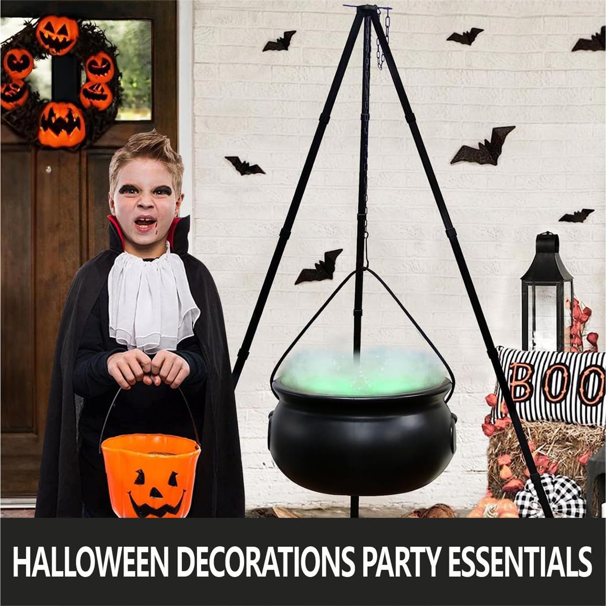 Chaudron Sorcière Halloween 130 Cm Avec Trépied Et Lumières - Décoration Extérieur/Intérieur - Pour Bonbons, Fêtes, Jardin - 12