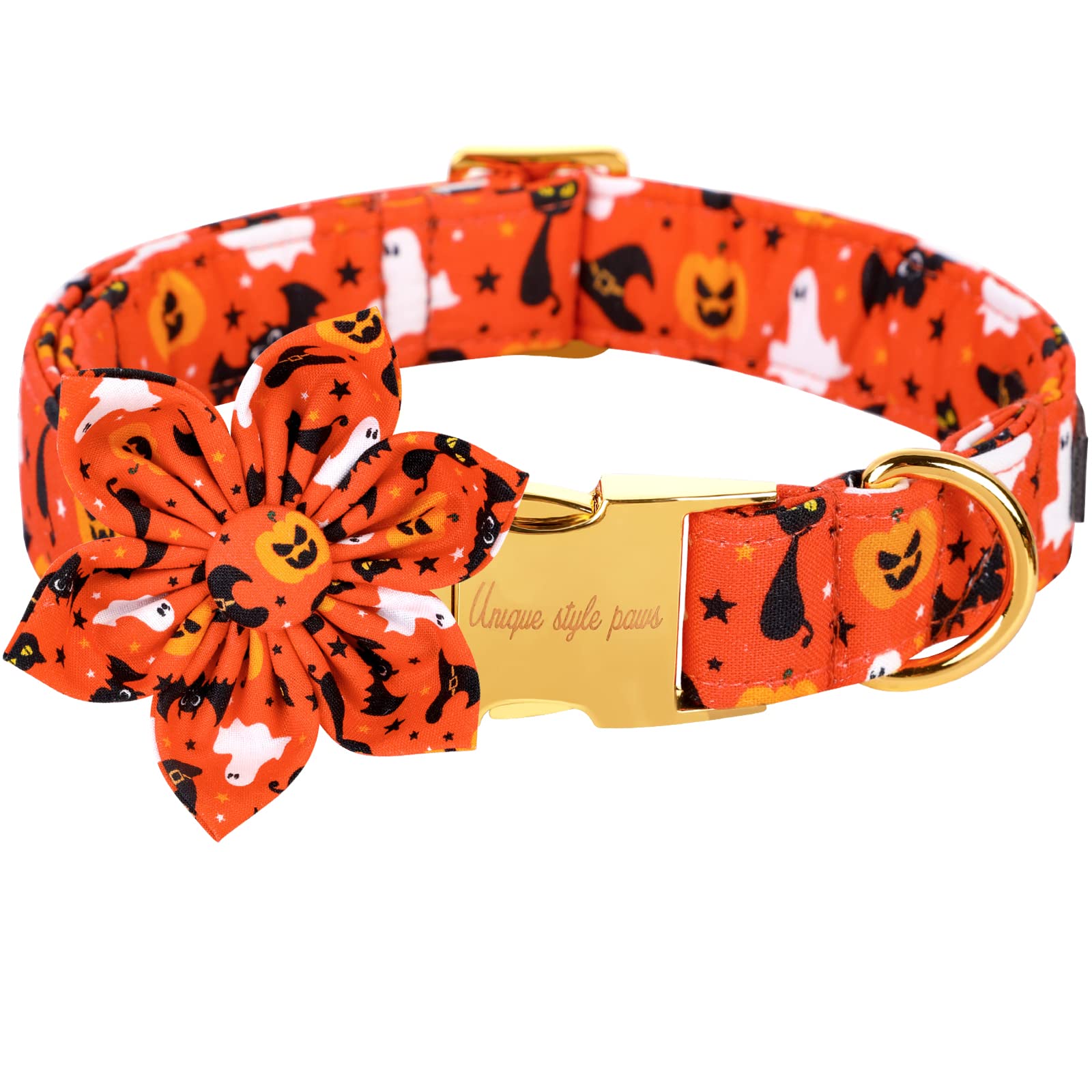 Unique style paws Halloween Dog Collar with Flower Tie Cotton Adjustable Puppy Collar for Small Medium Large Dogs-XS