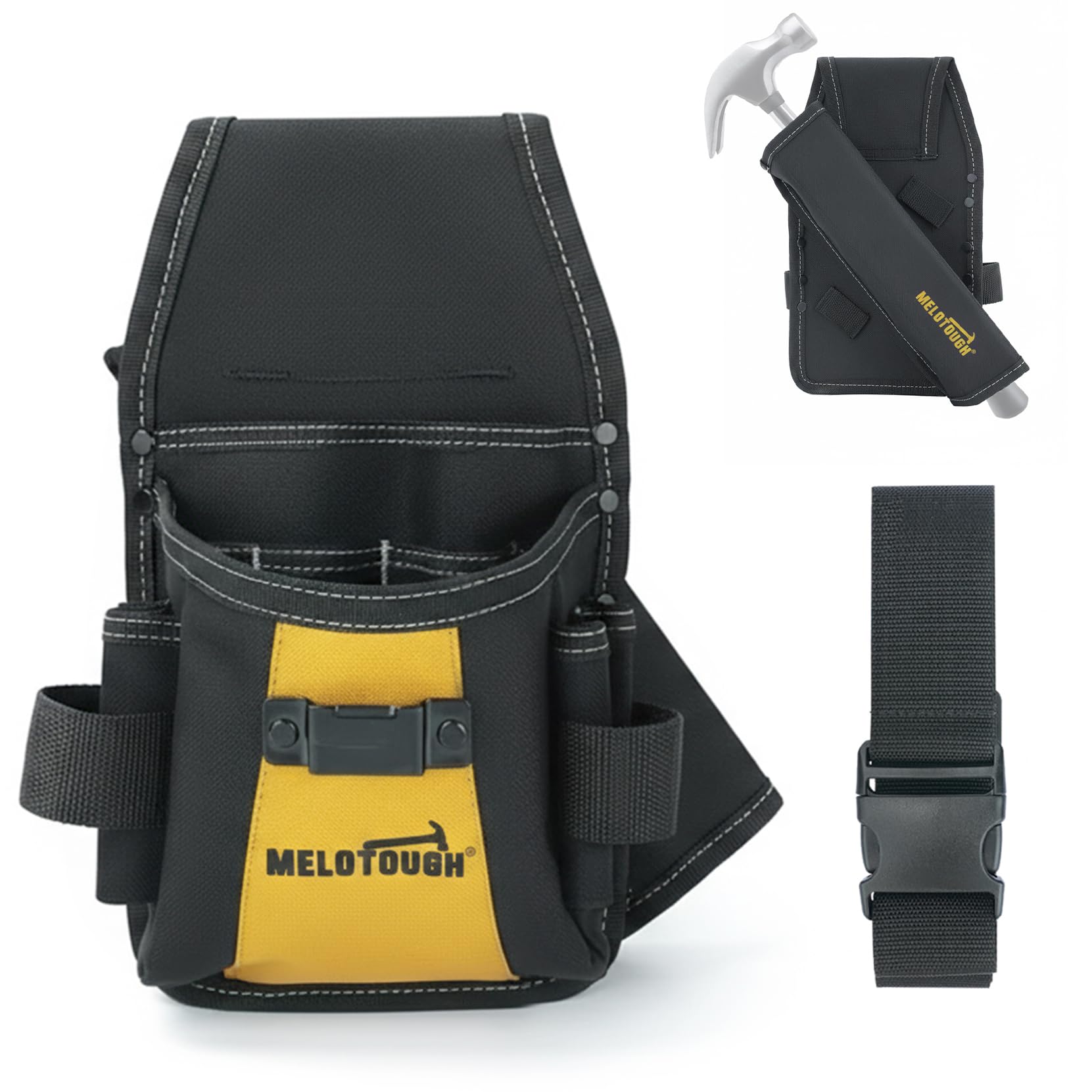 MELOTOUGH Professional 14-Pocket Compact Tool Belt Pouch Set with Detachable Hammer Loop,Small Tool Pouch for Electricians, Contractors, Roofing & HVAC Work