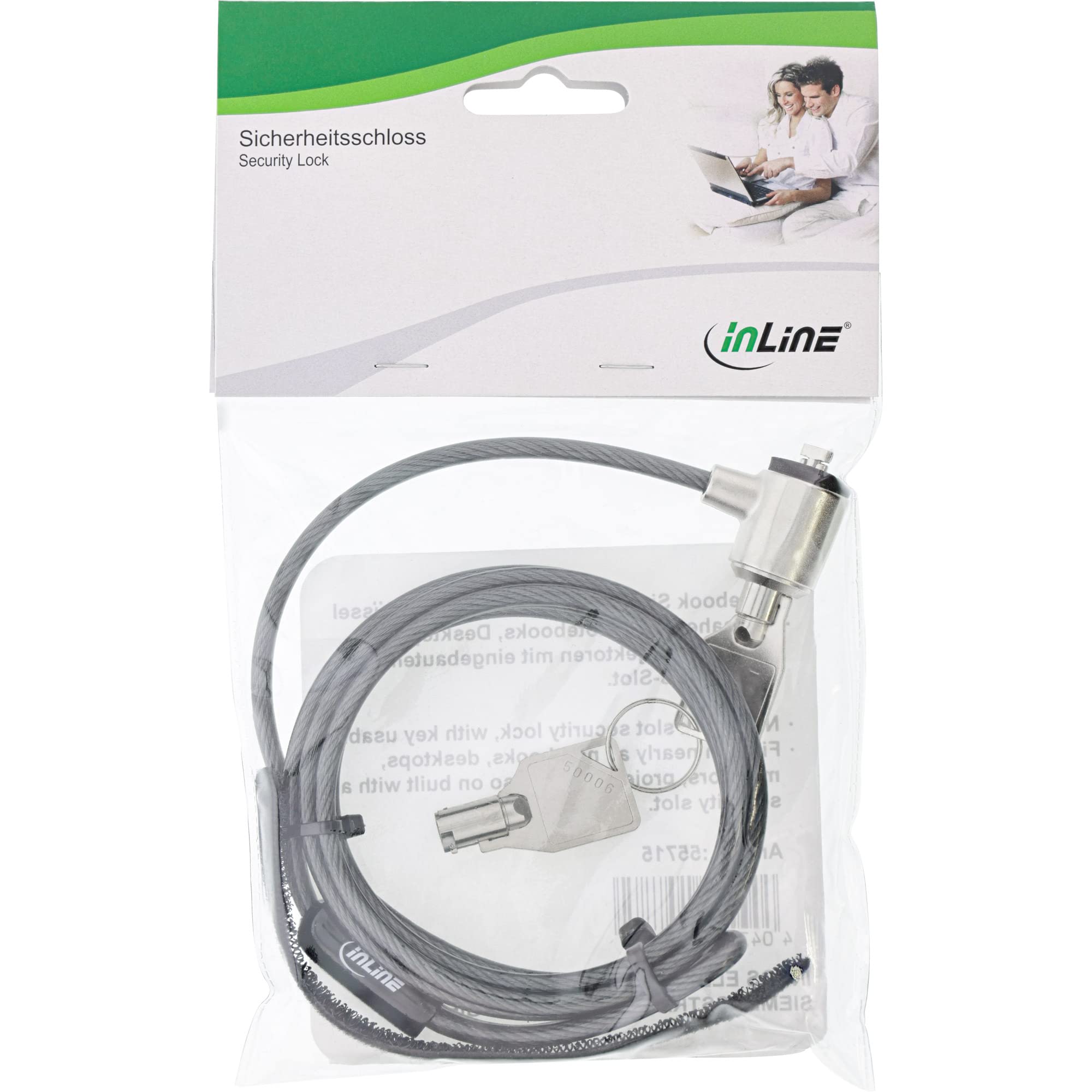 InLine 55715 Notebook Sicherheitsschloss, mit Schlüssel, 4,4mm x 1,5m