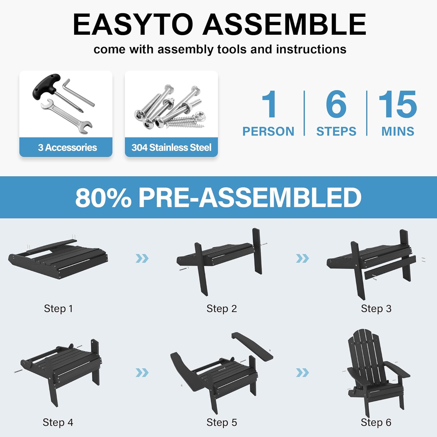 MXIMU Folding Adirondack Chair for Outdoor: Easy Assembly and Comfortable HIPS All-Weather Adirondack Chairs Set of 2 - Wooden Textured Patio Chair for Lawn Garden Deck Backyard Fire Pit