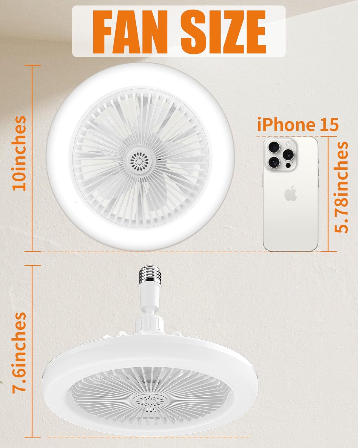 White 10" Ceiling Fan with Dimmable LED Light and Remote